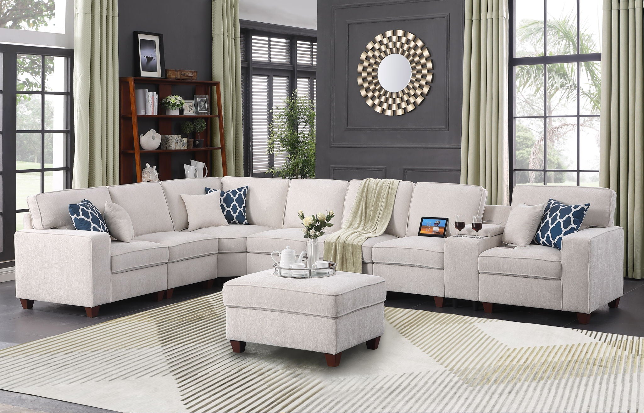Ted - Sectional Sofa With Ottoman - Beige - Best Buy Furniture