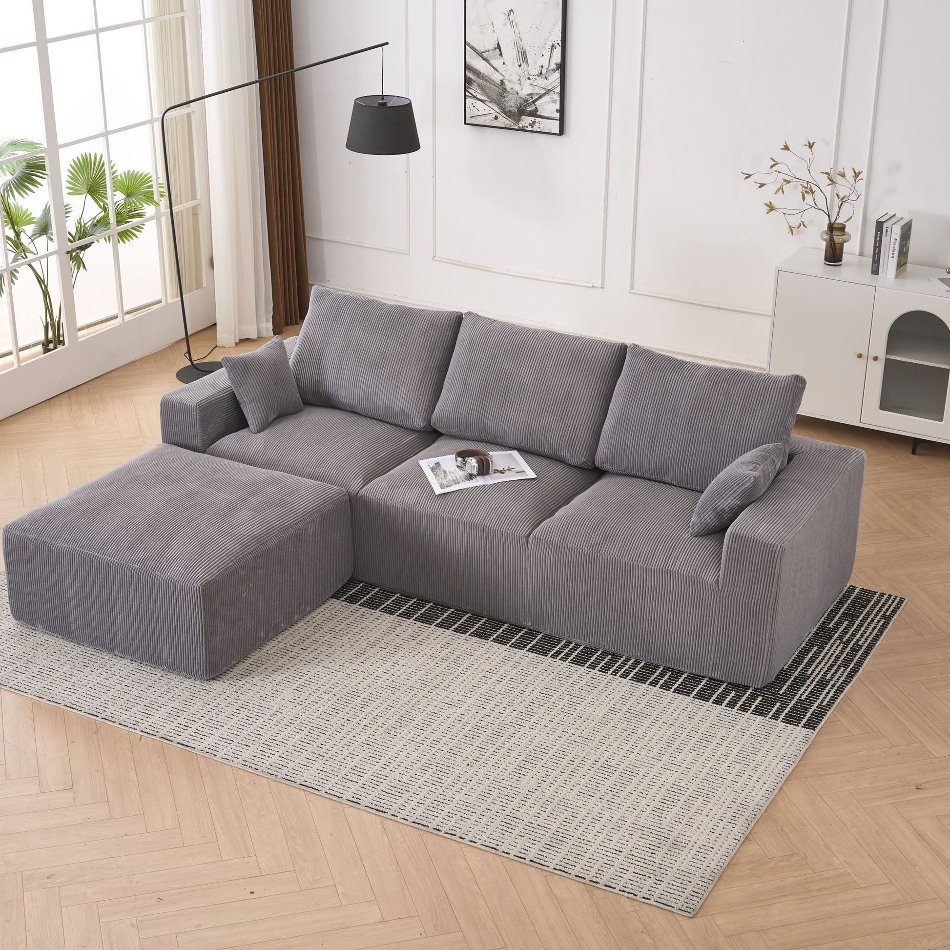Modular Sectional Sofa With Ottoman, USB And Type C Charger, Petal Armrest Design - Best Buy Furniture