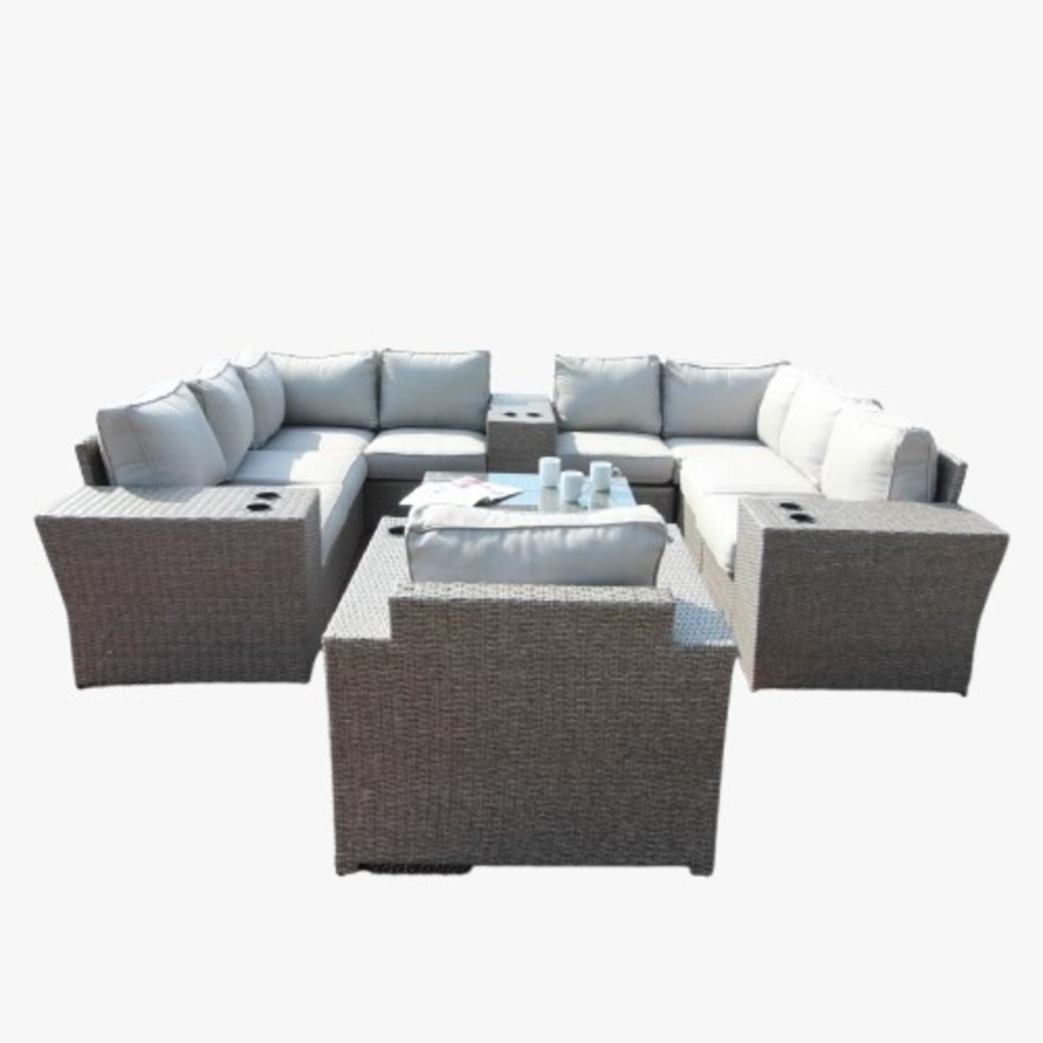 Outdoor Wicker Sectional With Weather Resistant Cushions And Table - Best Buy Furniture