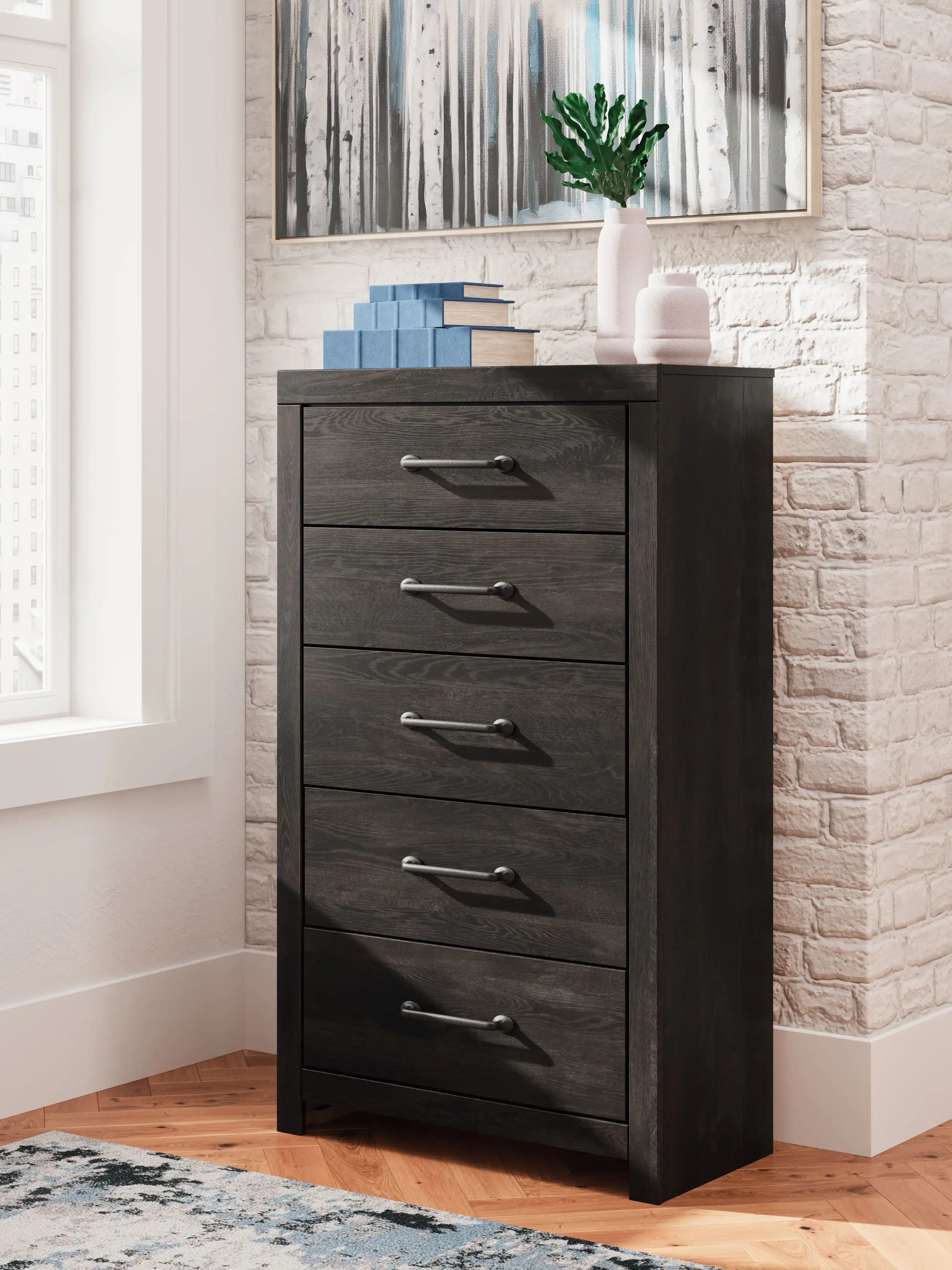 Hollivern - Five Drawer Chest - Dark Gray - Best Buy Furniture