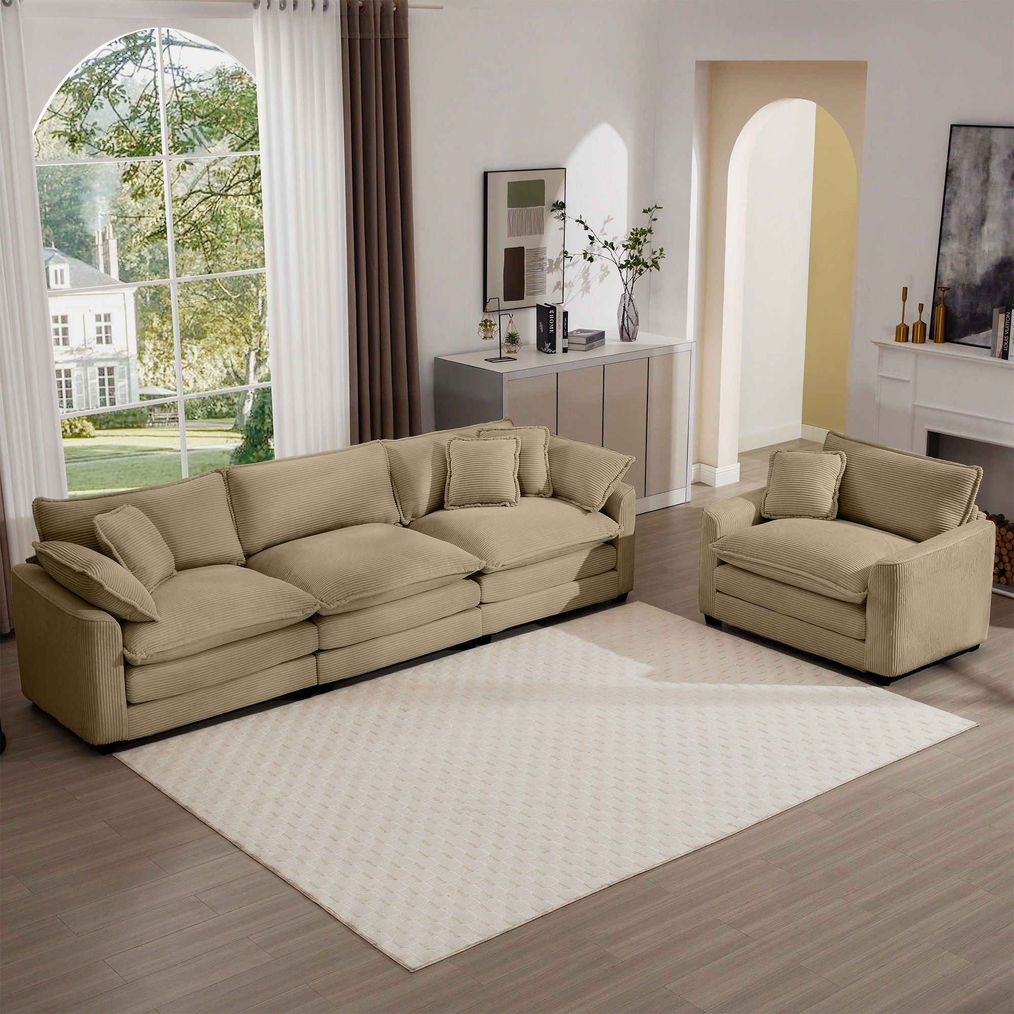 Elegant Corduroy Oversized Sectional Sofa Set With Deep Seats And Flexible Layout - Best Buy Furniture