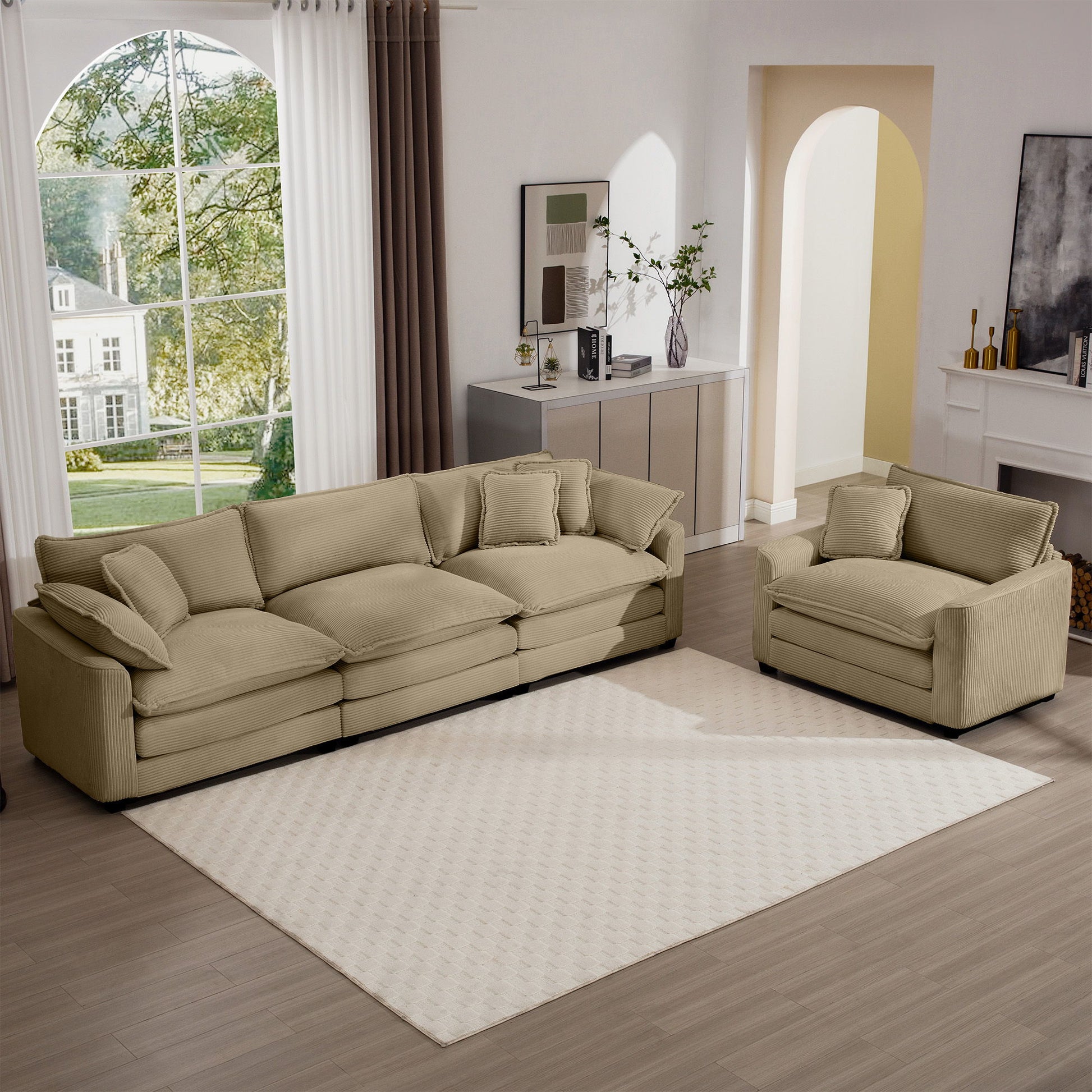 Elegant Corduroy Oversized Sectional Sofa Set With Deep Seats And Flexible Layout - Best Buy Furniture