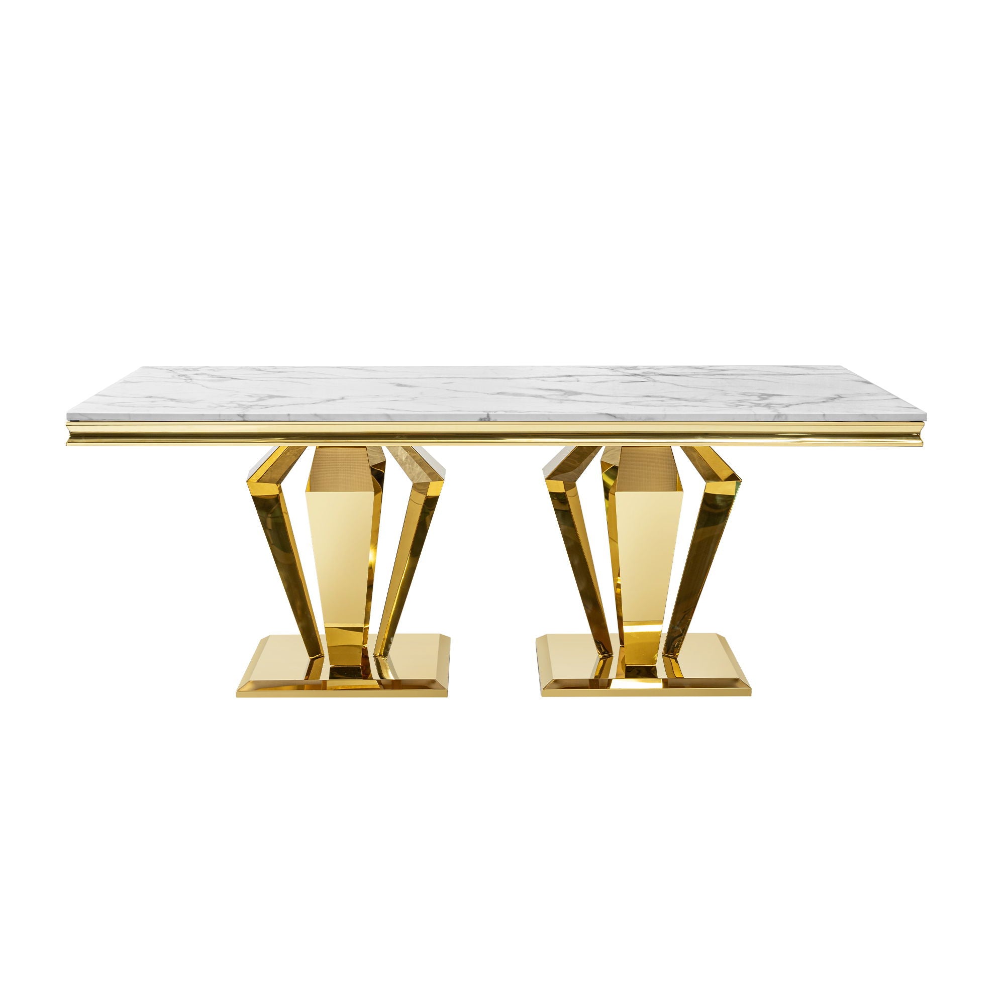 79.53 In. Elegant Marble Pattern Dining Table For 6 Or 8 Seats Polished Stainless Steel Base - Gold - Best Buy Furniture
