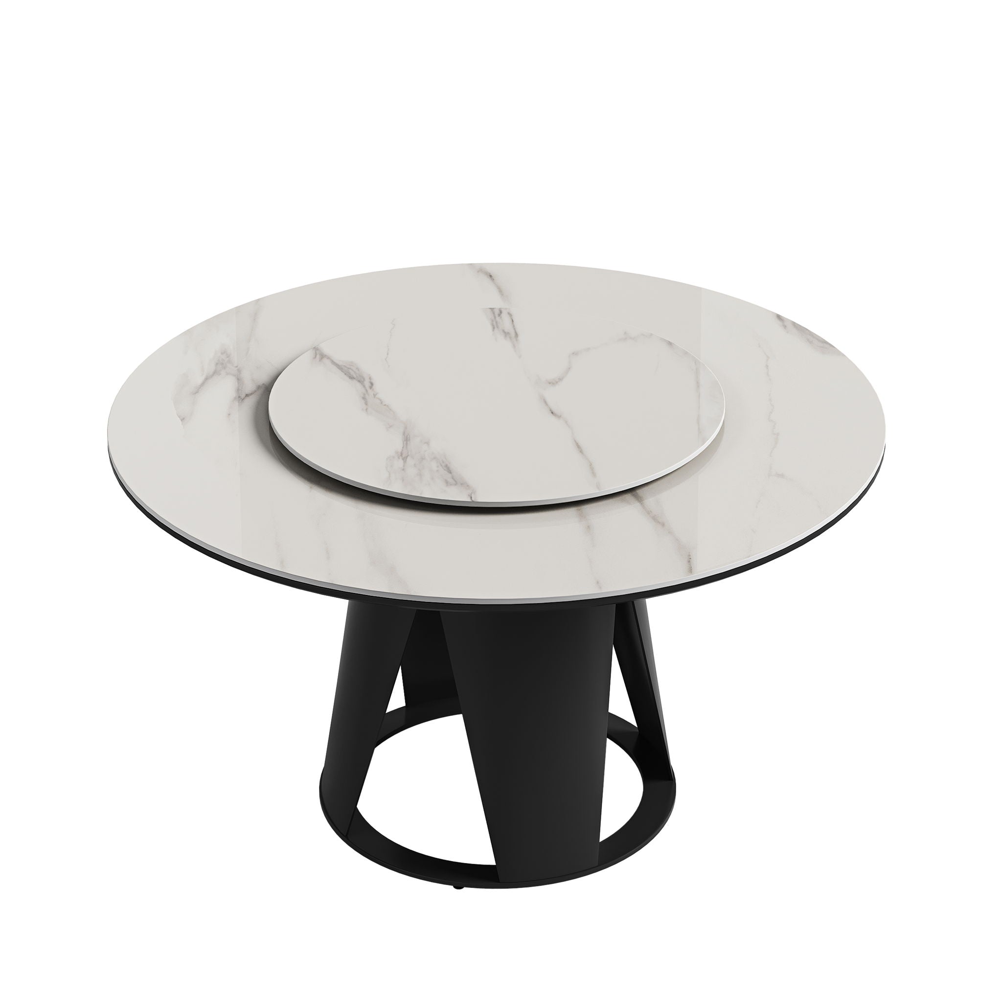 Modern Sintered Stone Dining Table With Round Turntable And Metal Pedestal - White - Best Buy Furniture