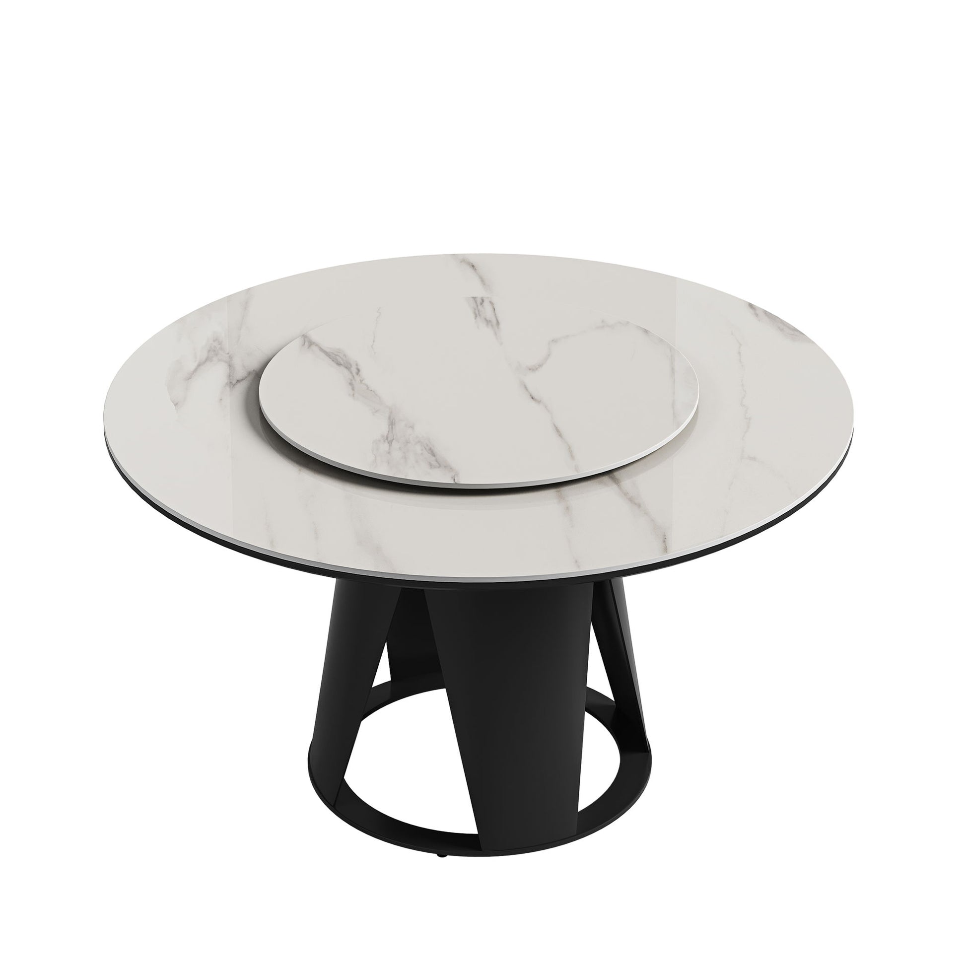 Modern Sintered Stone Dining Table With Round Turntable, Metal Pedestal, And Chairs - Best Buy Furniture
