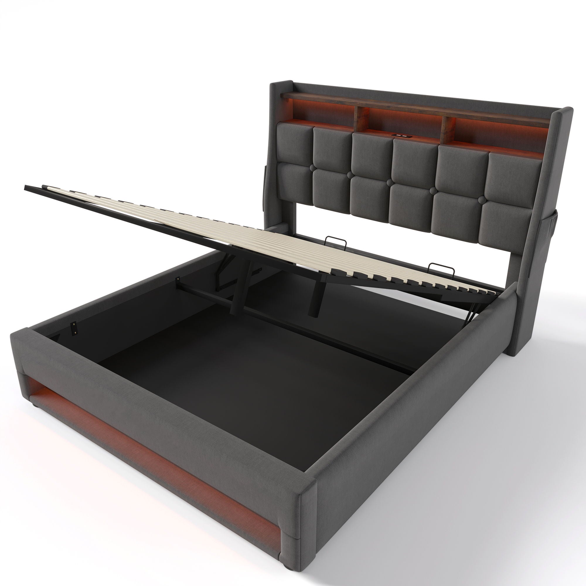 Upholstered Platform Bed With A Hydraulic Storage System, LED And USB Charging (Without Mattress) - Best Buy Furniture