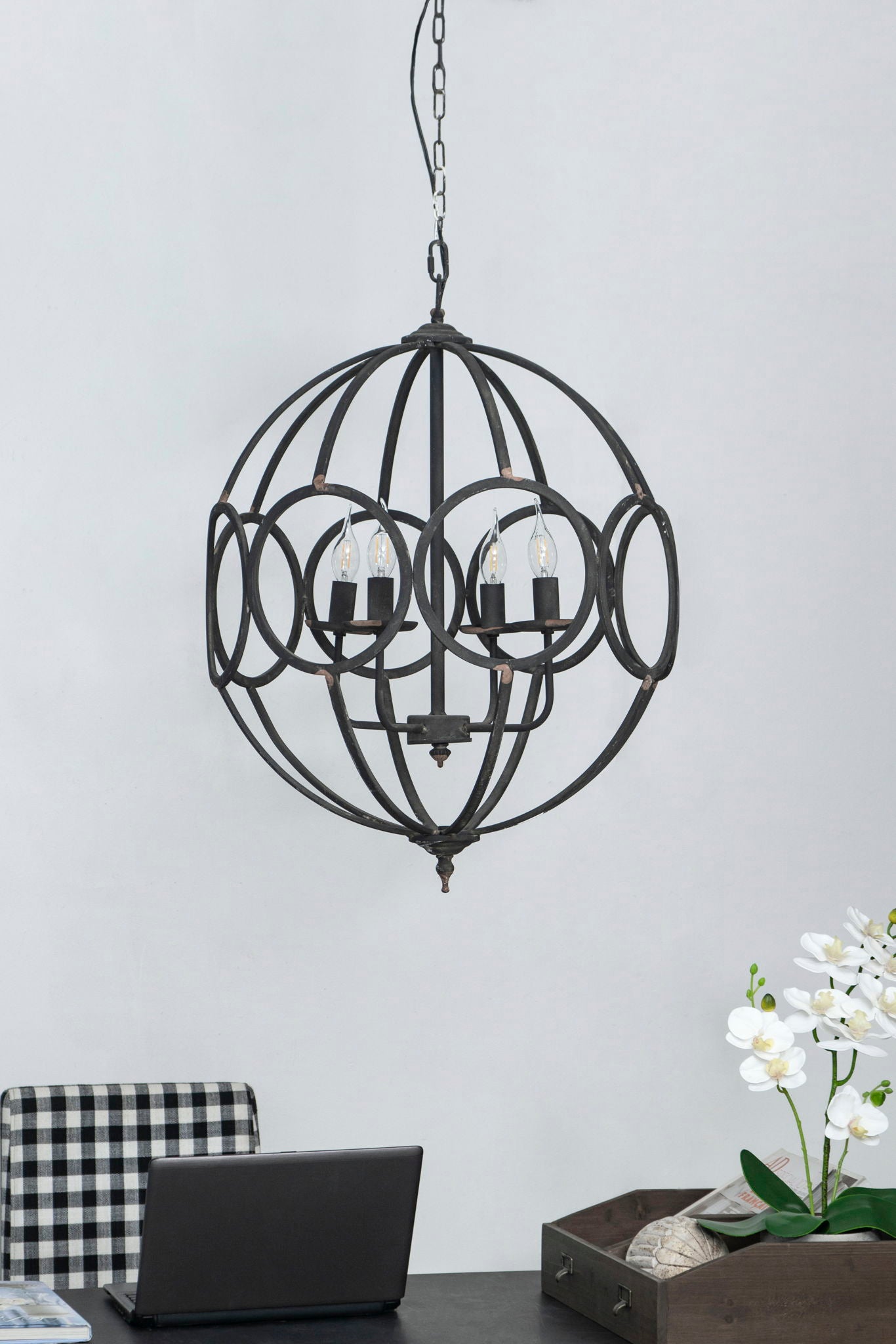4 Light Metal Chandelier, Hanging Light Fixture With Adjustable Chain For Kitchen, Bulb Not Included - Black - Best Buy Furniture