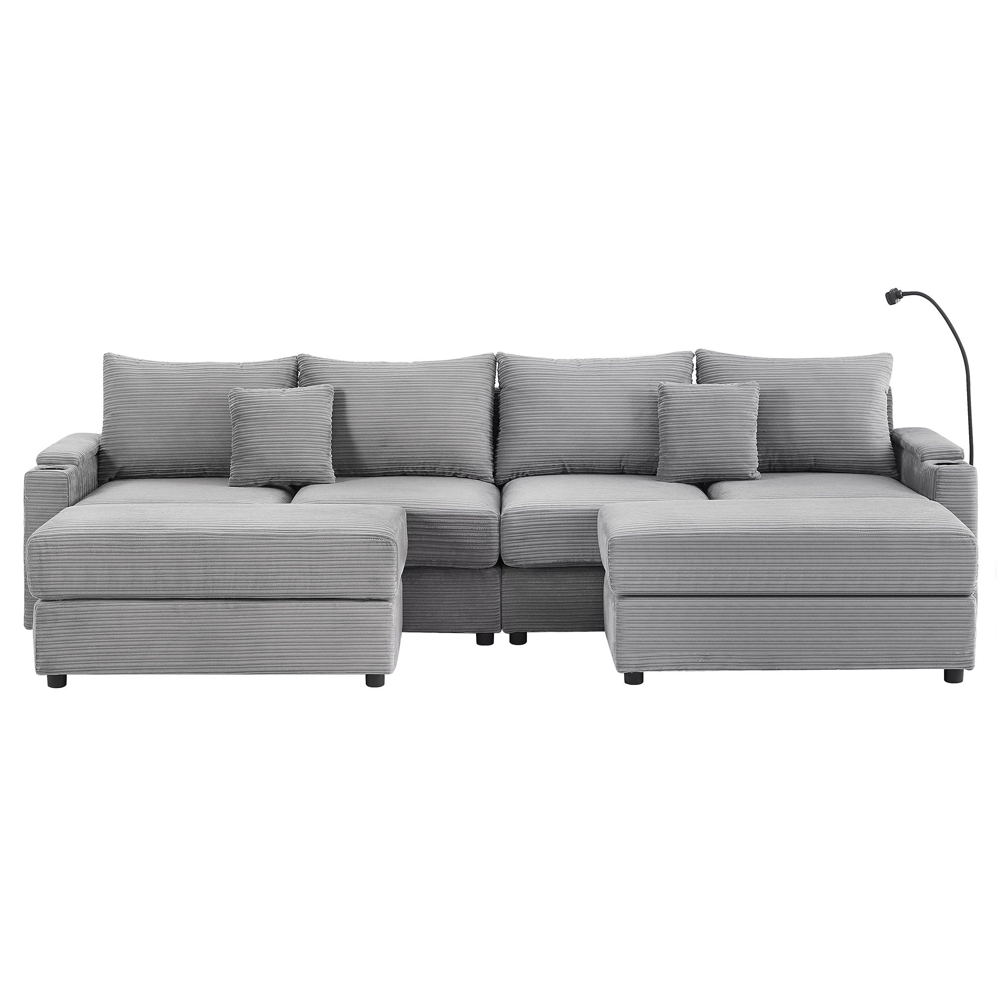 Modern Style Loveseat Sofa Sectional Sofa Couch With Storage Space, A Movable Ottoman, Two USB Ports, Two Cup Holders, A Phone Holder For Living Room - Best Buy Furniture