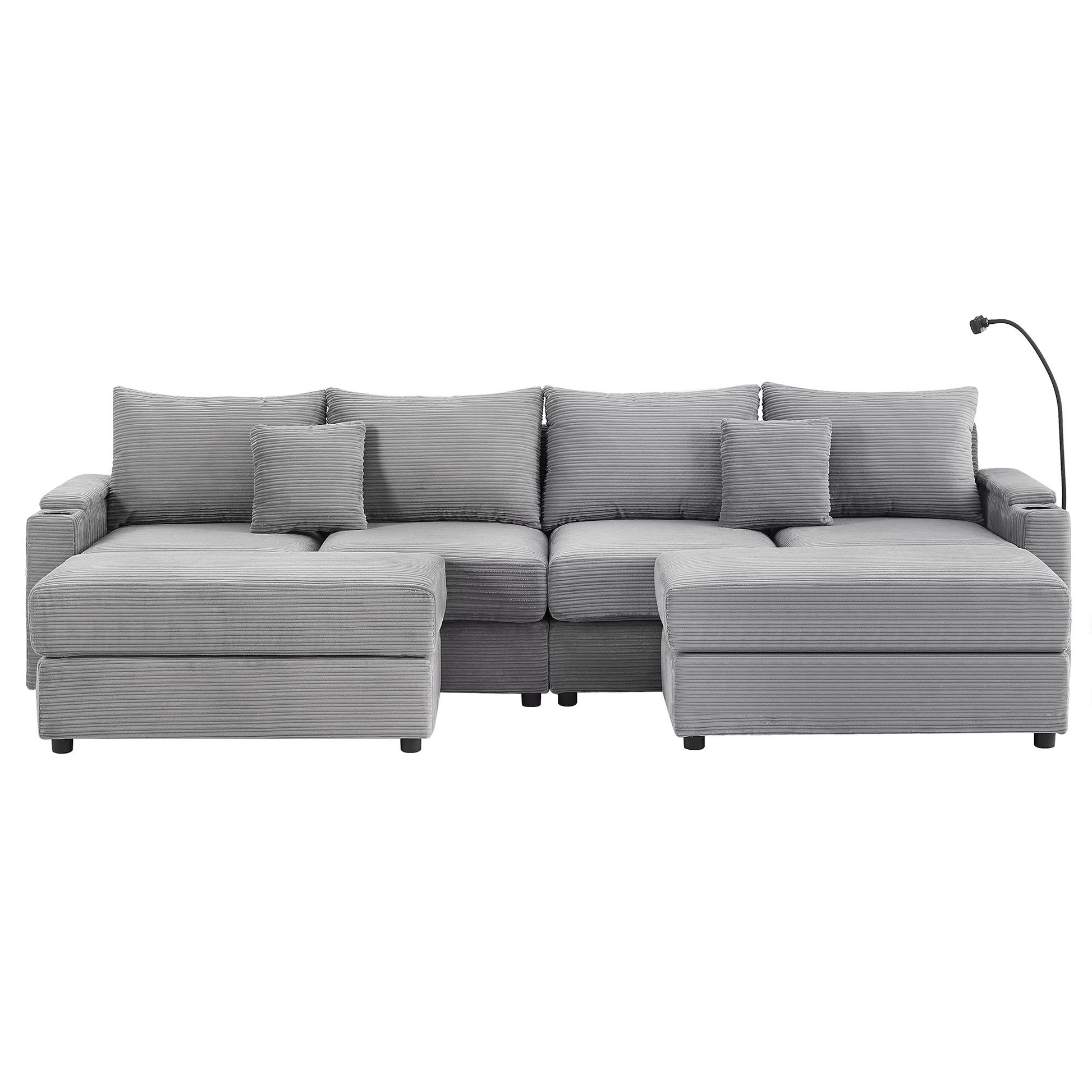 Modern Style Loveseat Sofa Sectional Sofa Couch With Storage Space, A Movable Ottoman, Two USB Ports, Two Cup Holders, A Phone Holder For Living Room - Best Buy Furniture