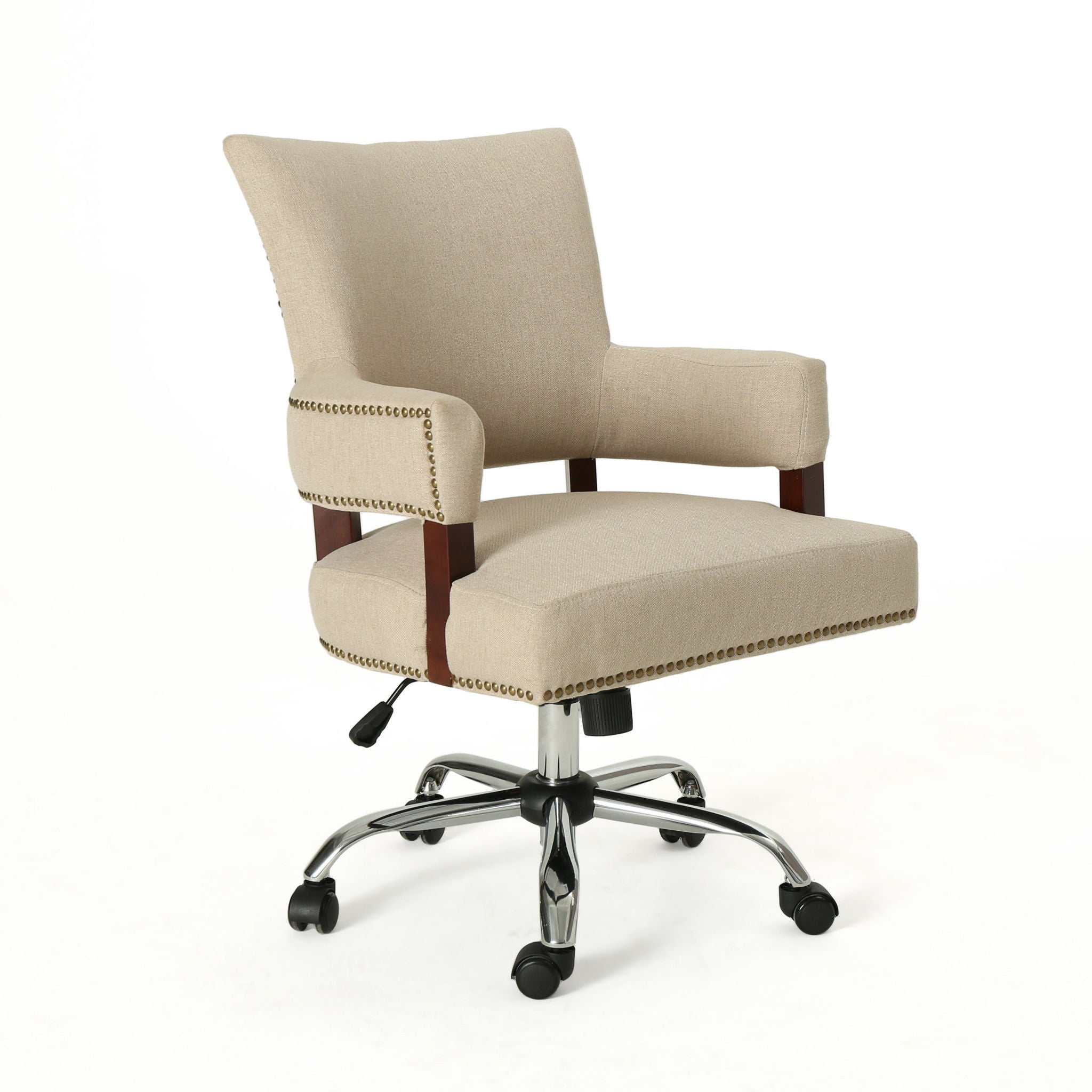 Zealous - Upholstered Office Chair With Curved Arms And Nailhead Accents - Wheat - Best Buy Furniture