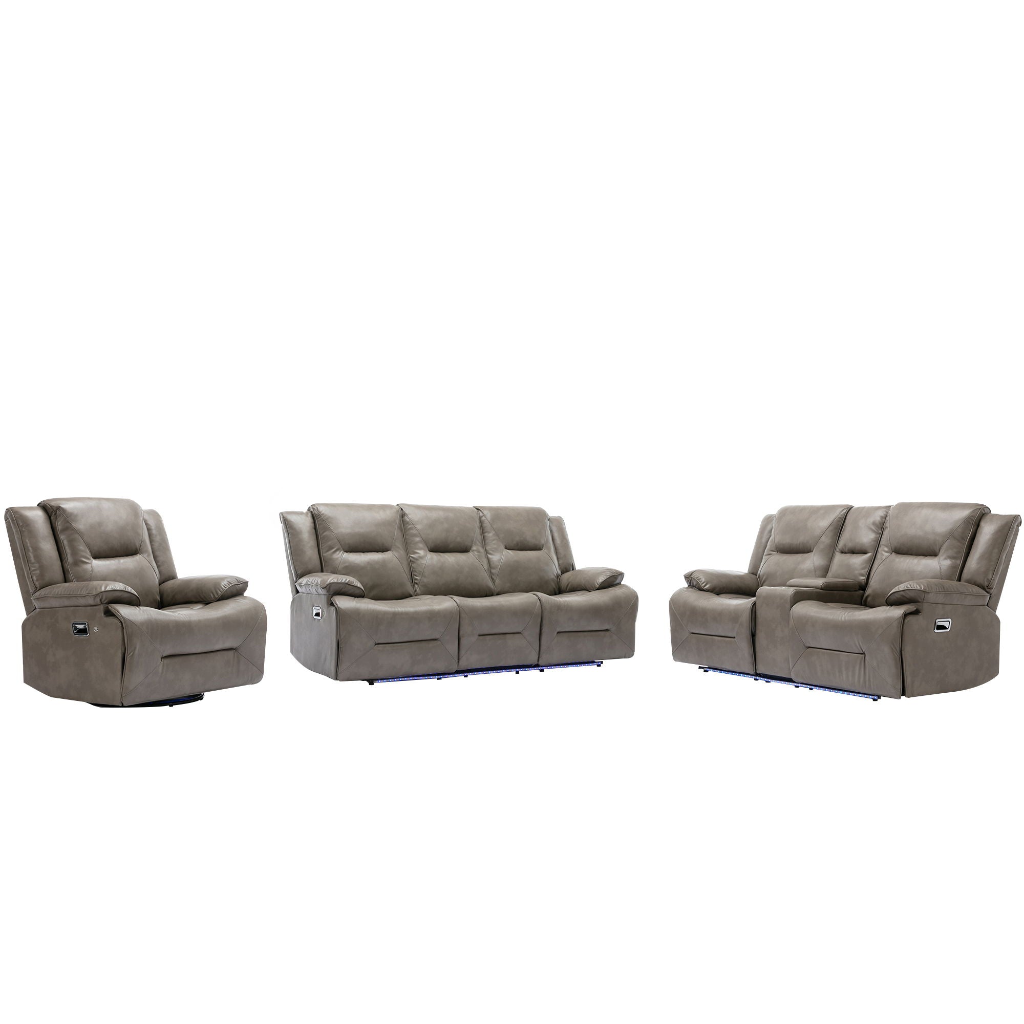 Home Theater Recliner Set Manual Recliner Chair With A LED Light Strip Two Built-In Cup Holders For Living Room - Best Buy Furniture