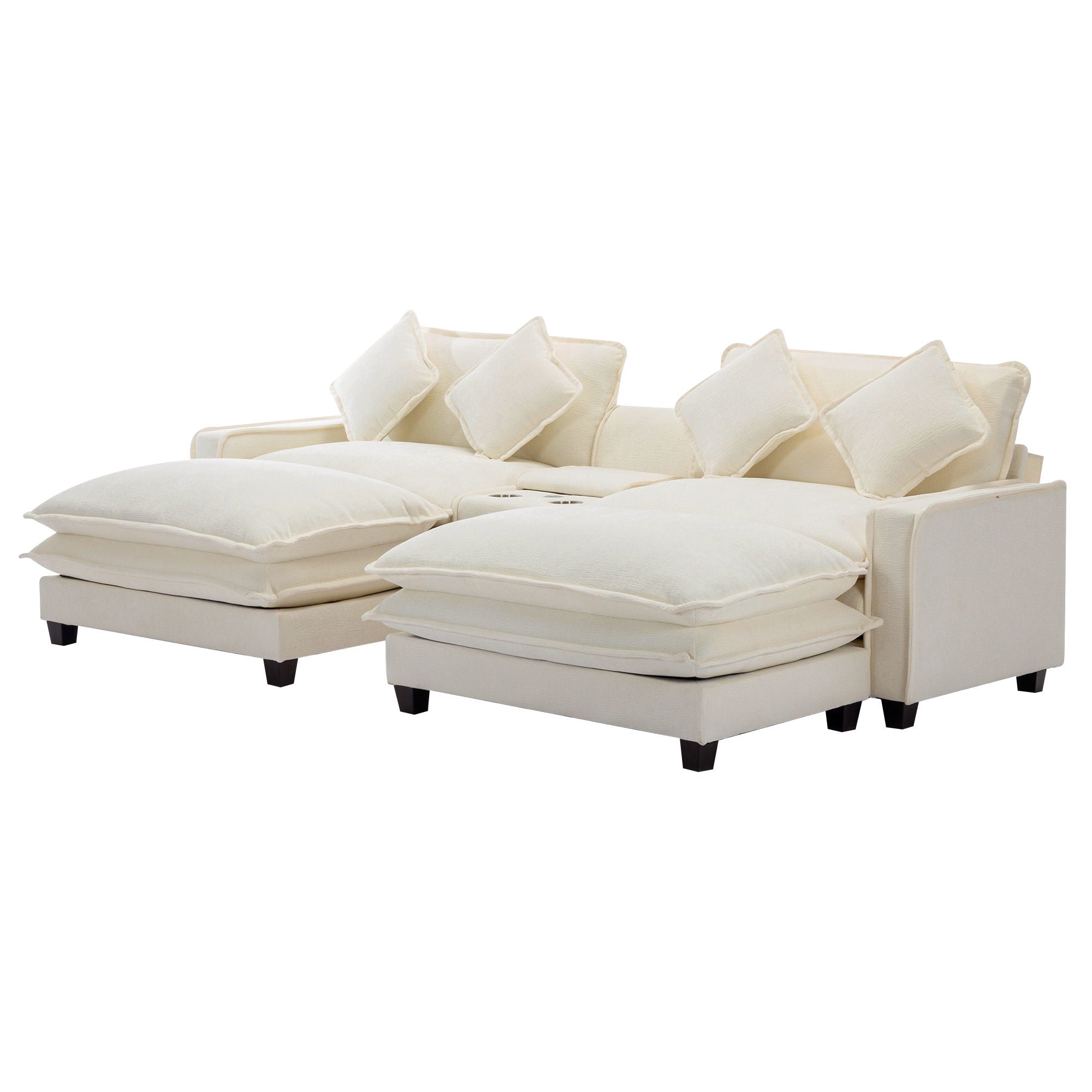 Sectional Sofa Chenille Upholstered Sofa With Two Removable Ottoman, Two USB Ports, Two Cup Holders And Large Storage Box For Living Room - Best Buy Furniture
