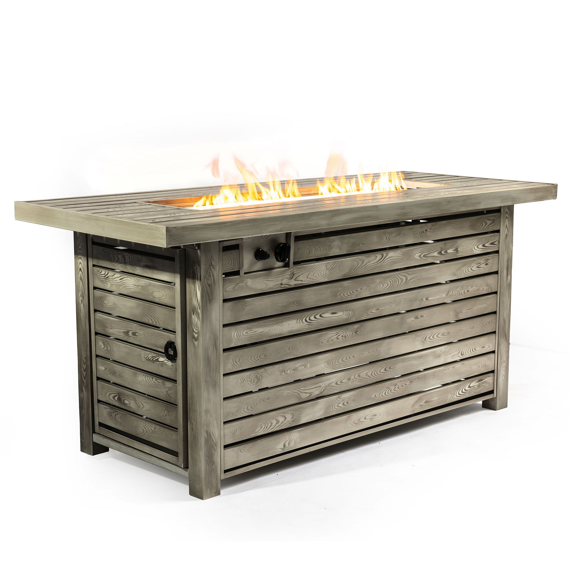 54" Propane Gas Fire Pit Table, 50000 Btu Rectangular Steel Fire Pit With Imitation Wood Grain For Outside Patio Deck Garden Courtyard - Light Beige - Best Buy Furniture