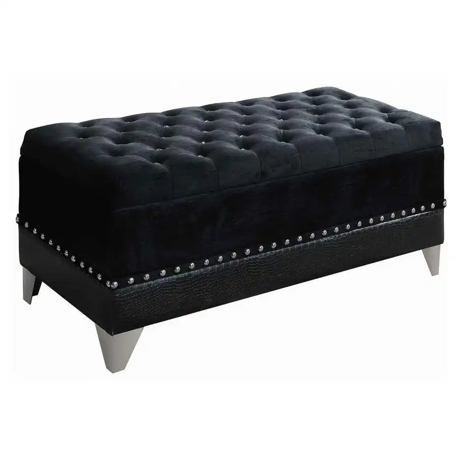 Barzini - Velvet Upholstered Tufted Storage Bench - Black - Best Buy Furniture