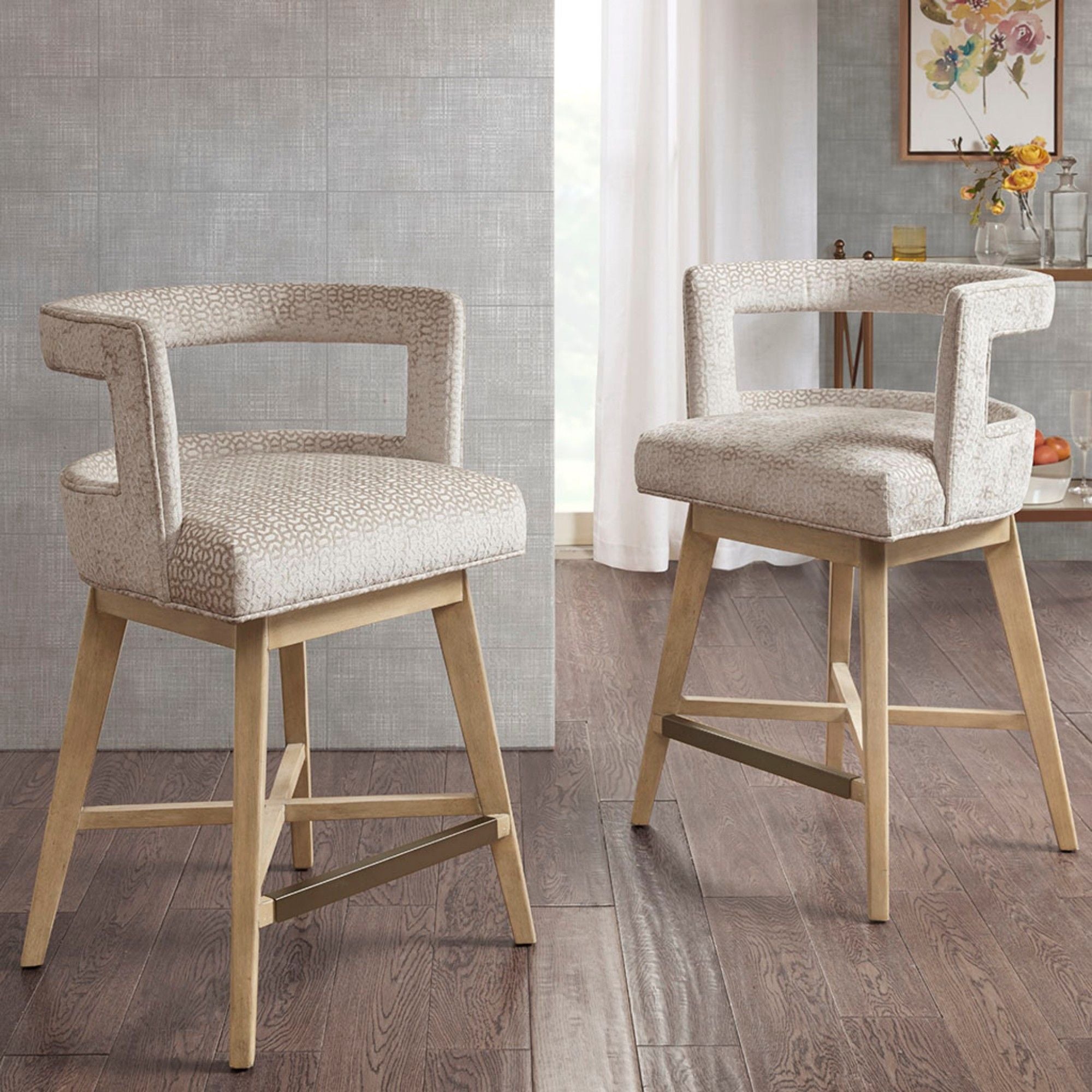 Contemporary Design Swivel Counter Stool With Low Back Support Polyester And Solid Wood - Cream - Best Buy Furniture