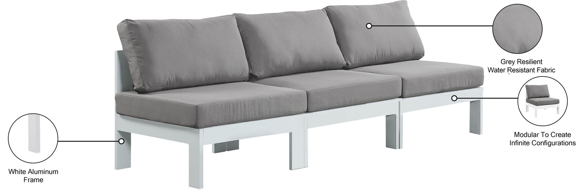 Nizuc - Outdoor Patio 3 Seat Armless Modular Sofa With White Frame - Best Buy Furniture