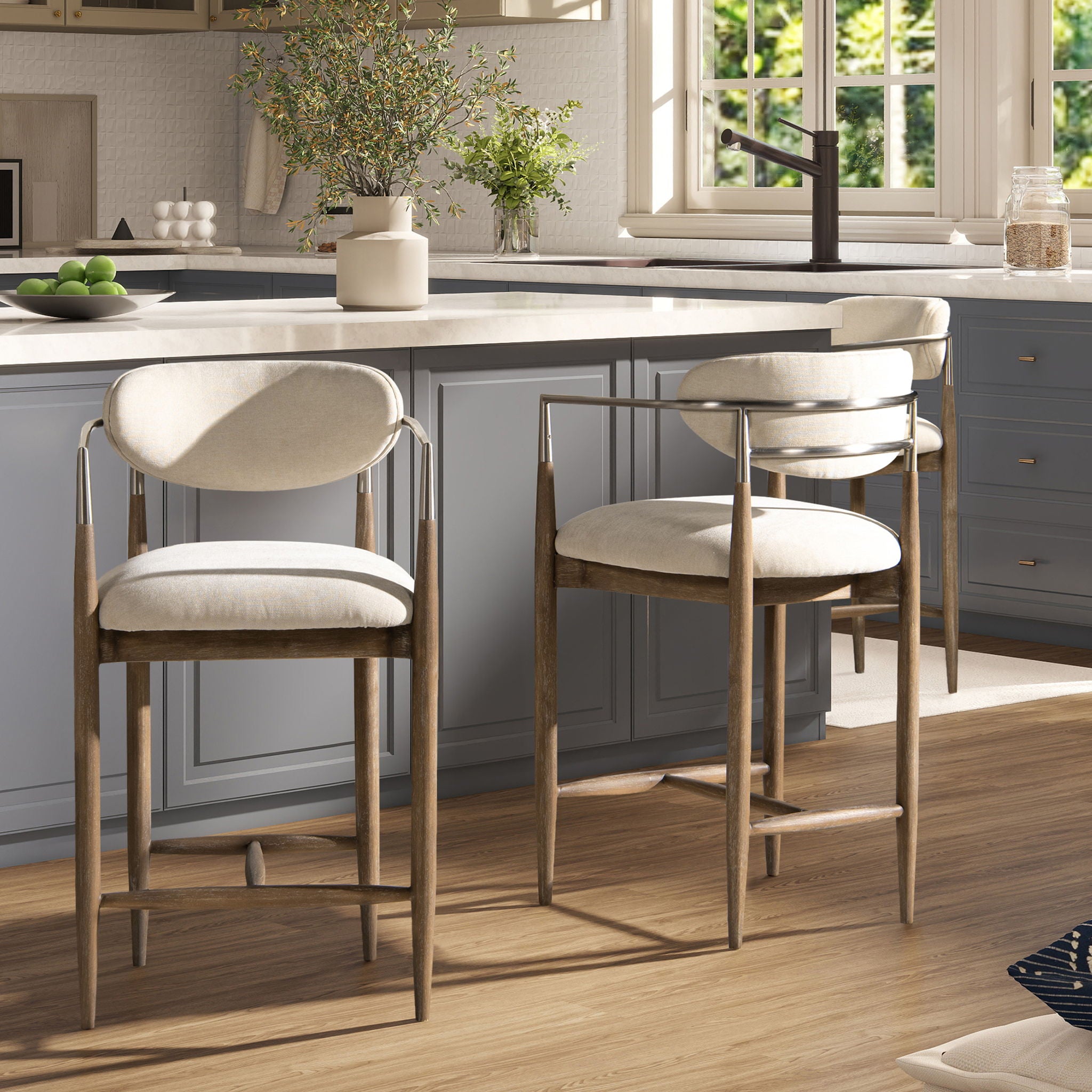Artemis - Mixed Material Upholstered Counter Stool - Warm White - Best Buy Furniture
