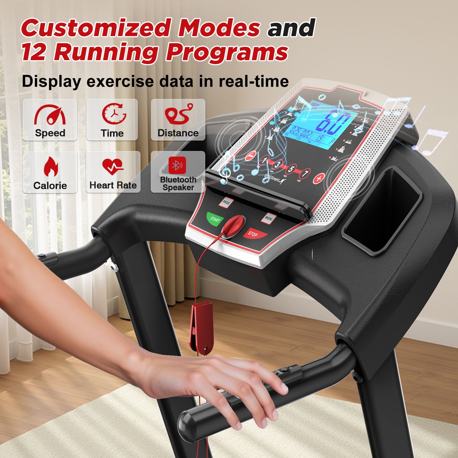 Folding Treadmills For Home - 3.5Hp Portable Foldable With Incline, Electric Treadmill For Running Walking Jogging Exercise With 12 Preset Programs, Indoor Workout Training Space Save Apartment, App - Black - Best Buy Furniture