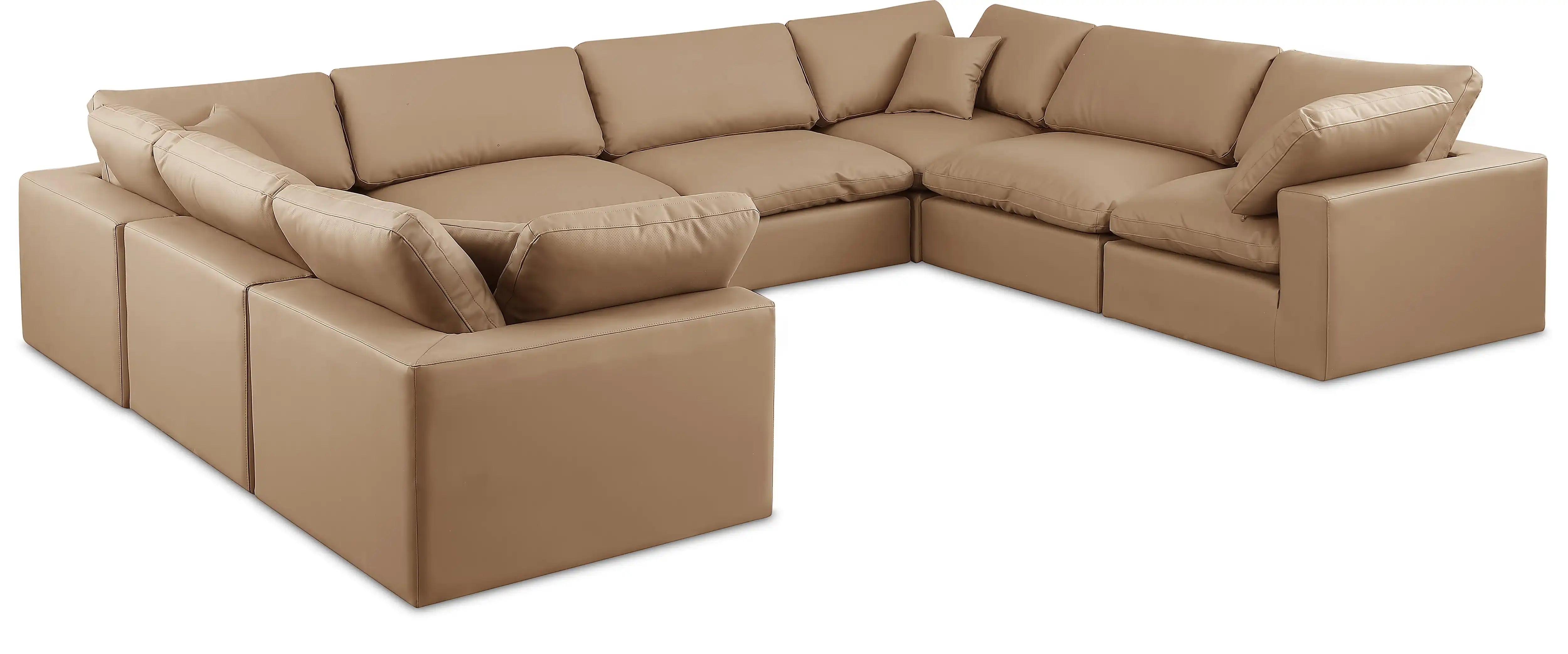 Comfy - 8 Piece Faux Leather Modular Sectional - Tan - Best Buy Furniture