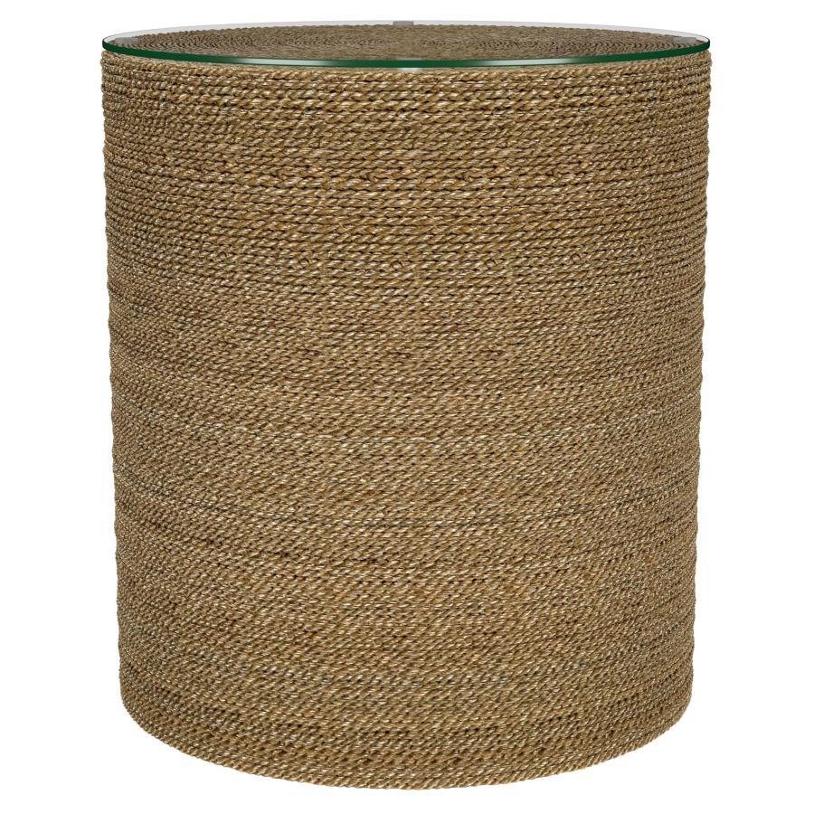 Halden - Round Woven Seagrass Accent Side Table - Light Brown - Best Buy Furniture