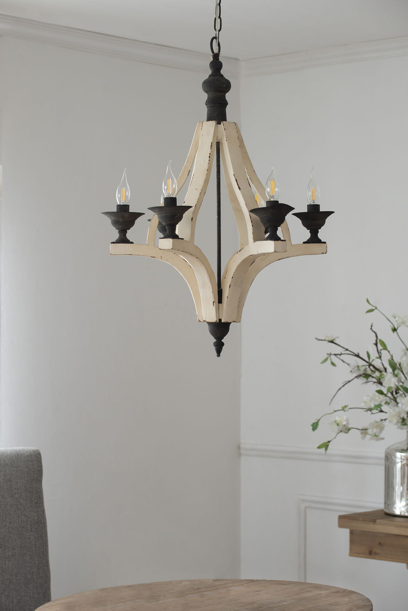 6 Light Wood Chandelier, Hanging Light Fixture With Adjustable Chain For Kitchen, Bulb Not Included - Cream - Best Buy Furniture