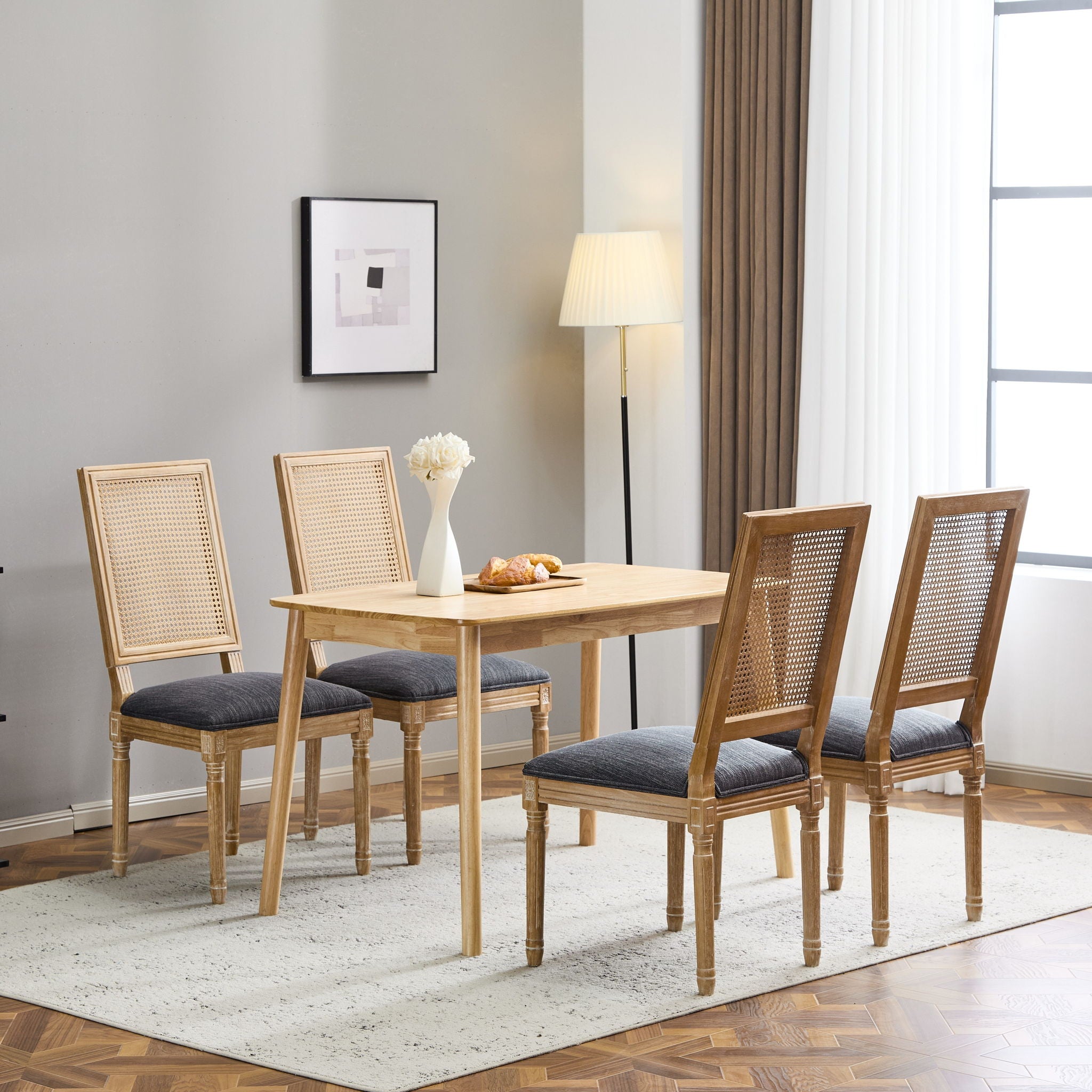 French Country Dining Chair With Rectangular Cane Backrest And Smooth Upholstered Seating - Best Buy Furniture