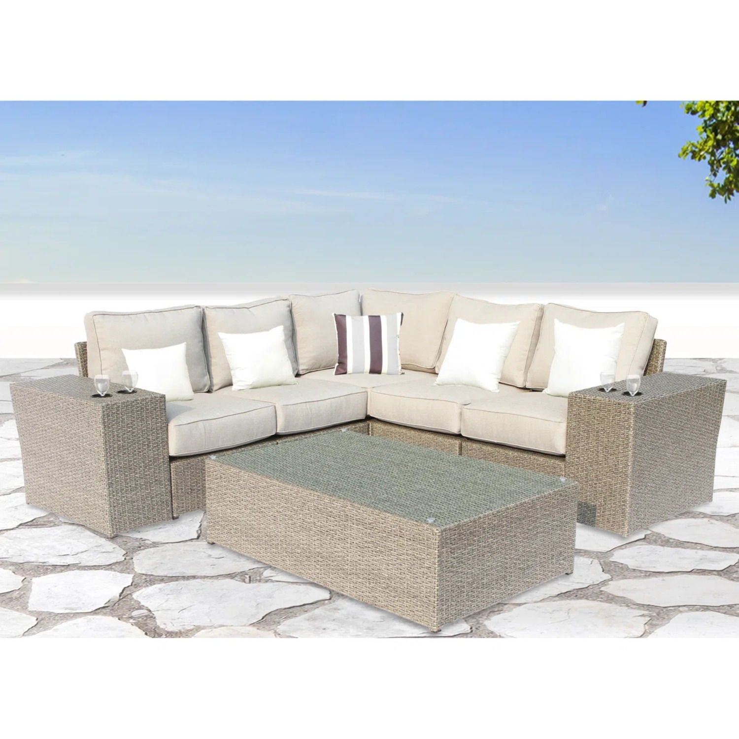 Outdoor Wicker Sectional With Weather Resistant Cushions And Table - Best Buy Furniture