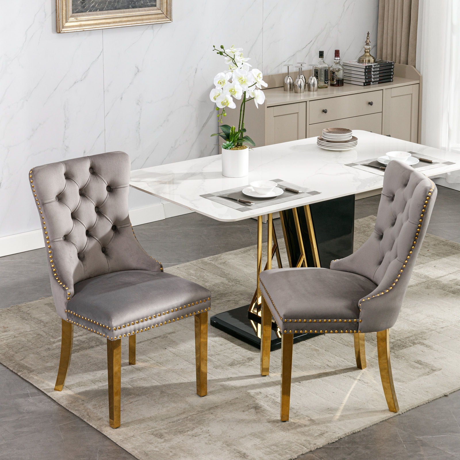 Nikki - Modern, High-End Tufted Solid Wood Contemporary Velvet Upholstered Dining Chair With Golden Stainless Steel Plating Legs, Nailhead Trim (Set of 2) - Best Buy Furniture