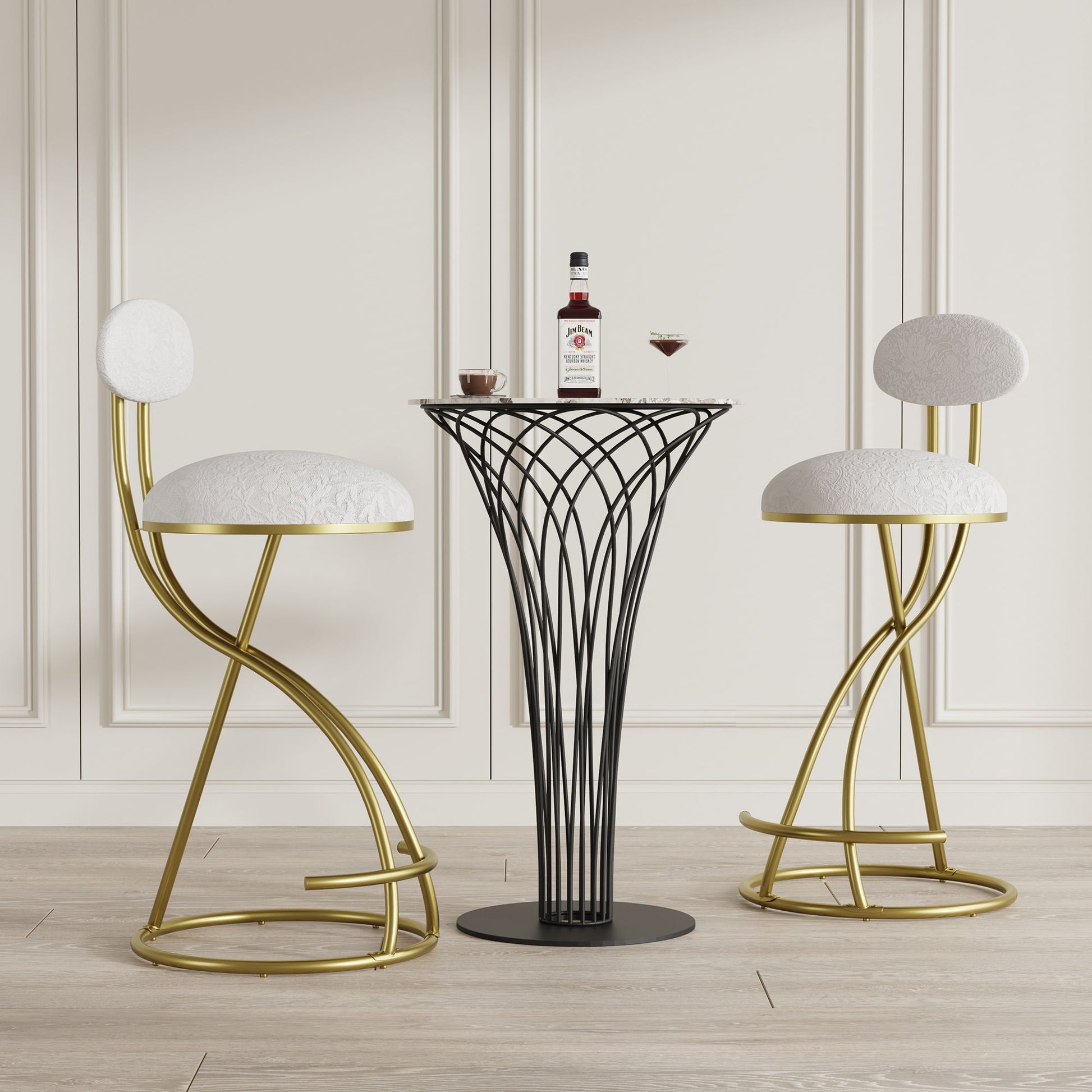Round Print Bar Stools Upholstered Chairs For Kitchen (Set of 2) - Best Buy Furniture