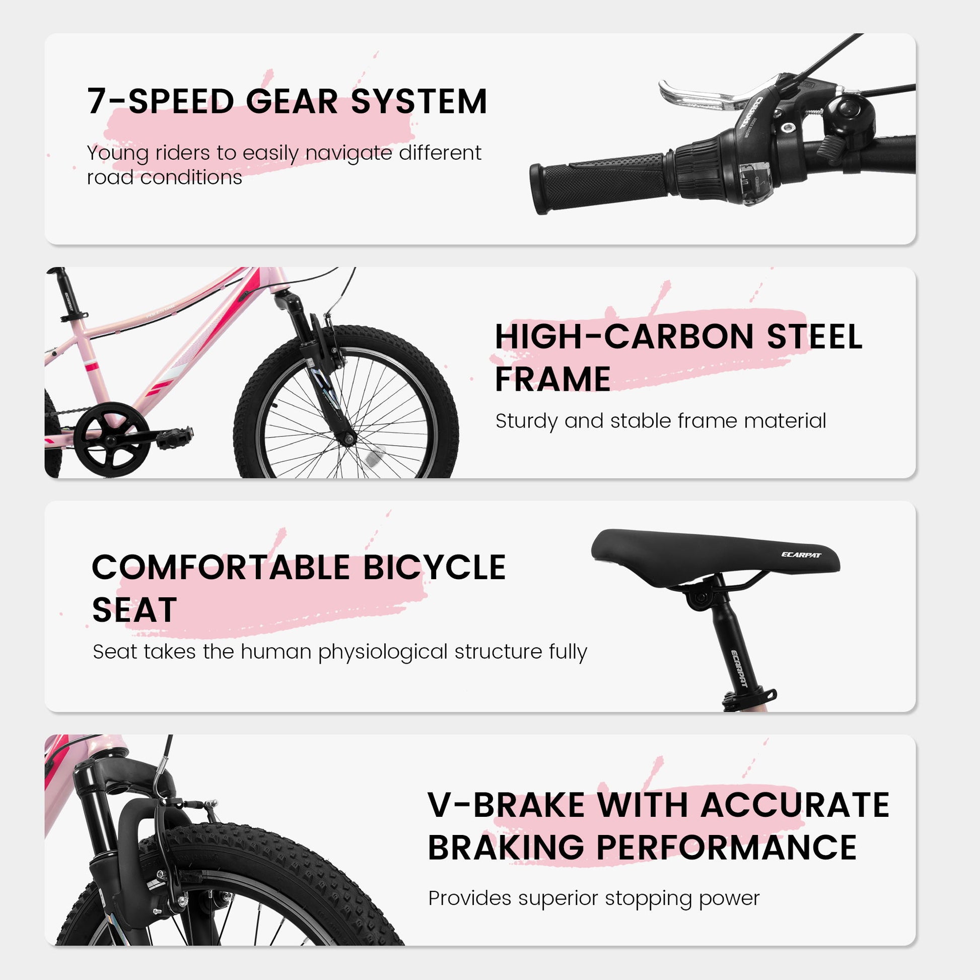 20" Children's Bicycle Shock Absorbing Front Fork 7 Speed V Brakes Mountain Tire Boys And Girls Kids Bike For Outdoor Adventure - Pink - Best Buy Furniture
