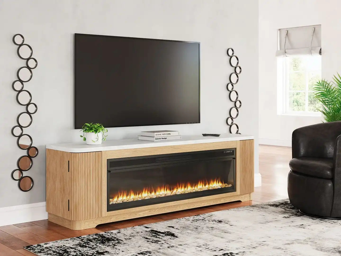 Camdill - 80" TV Stand With Electric Fireplace - Light Brown - Best Buy Furniture
