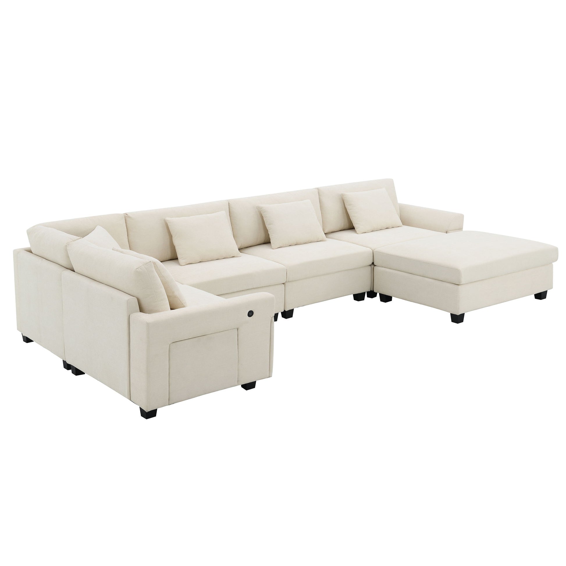 U Shaped Sectional Sofa 6 Seat Couch Set With Oversized Ottoman, Hidden Armrest Storage And Cup Holders USB Charging Ports Wide Seat Sofa - Best Buy Furniture