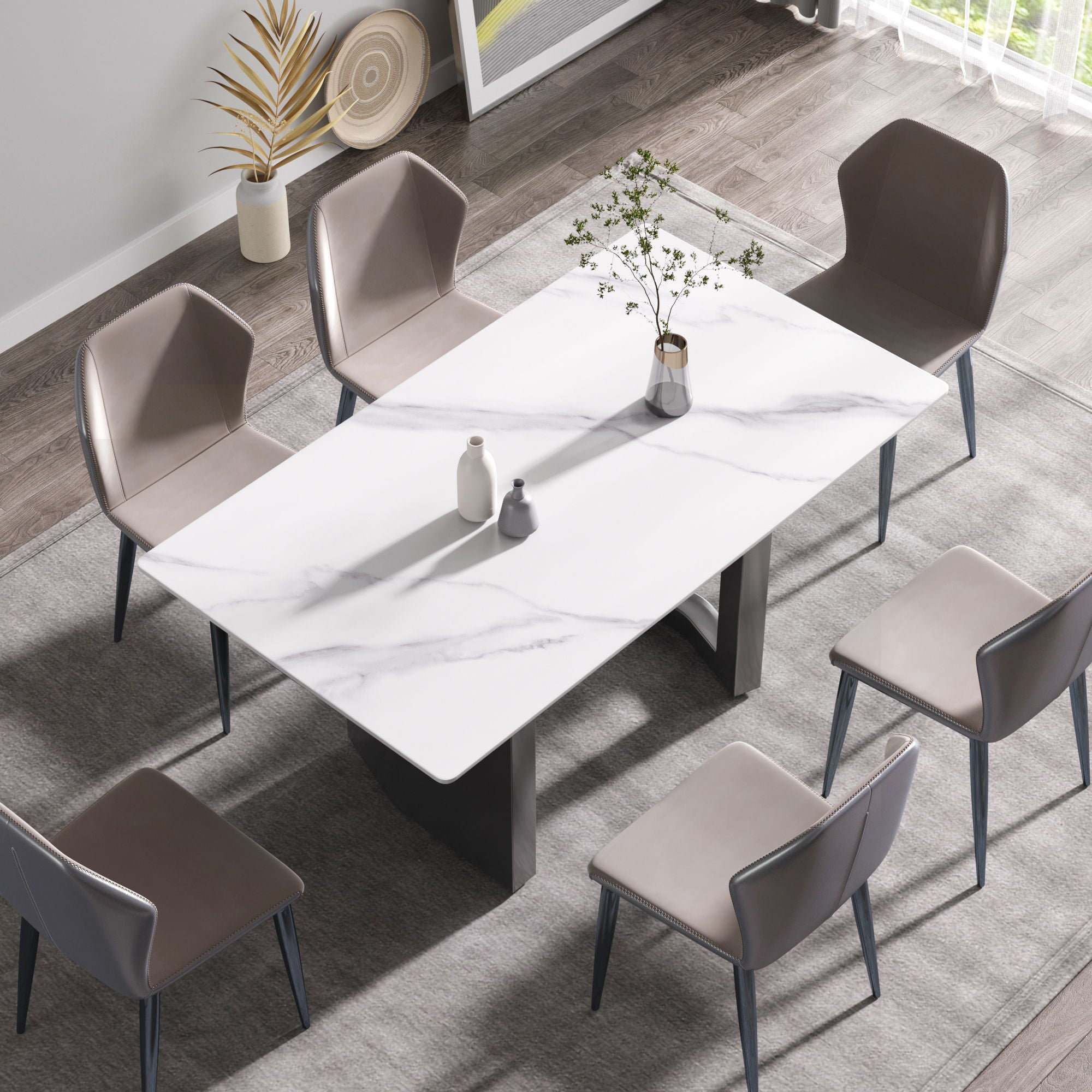 Modern Artificial Stone White Straight Edge Metal Leg Dining Table - Best Buy Furniture