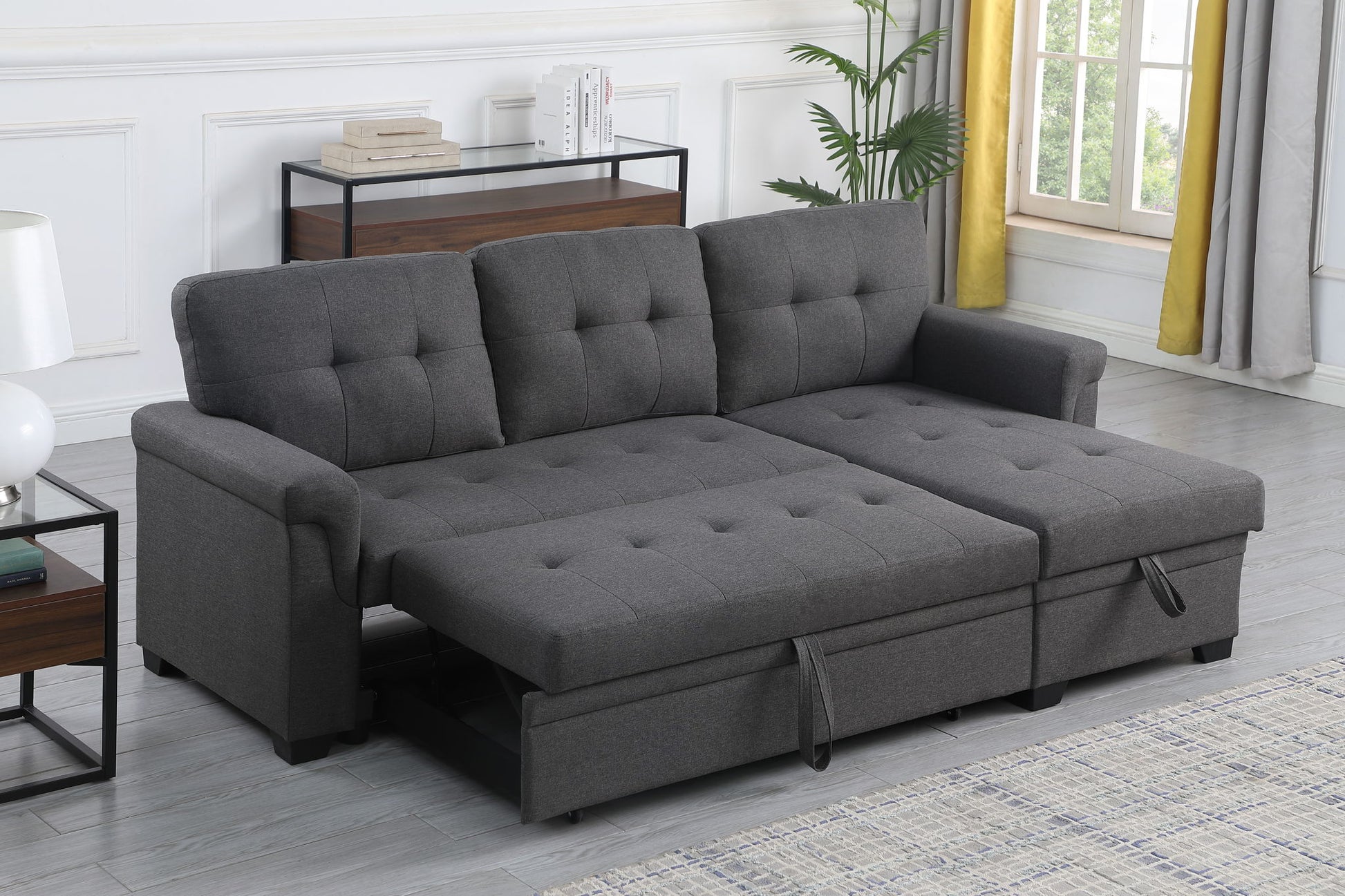 Lucca - Linen Reversible Sleeper Sectional Sofa With Storage Chaise - Best Buy Furniture