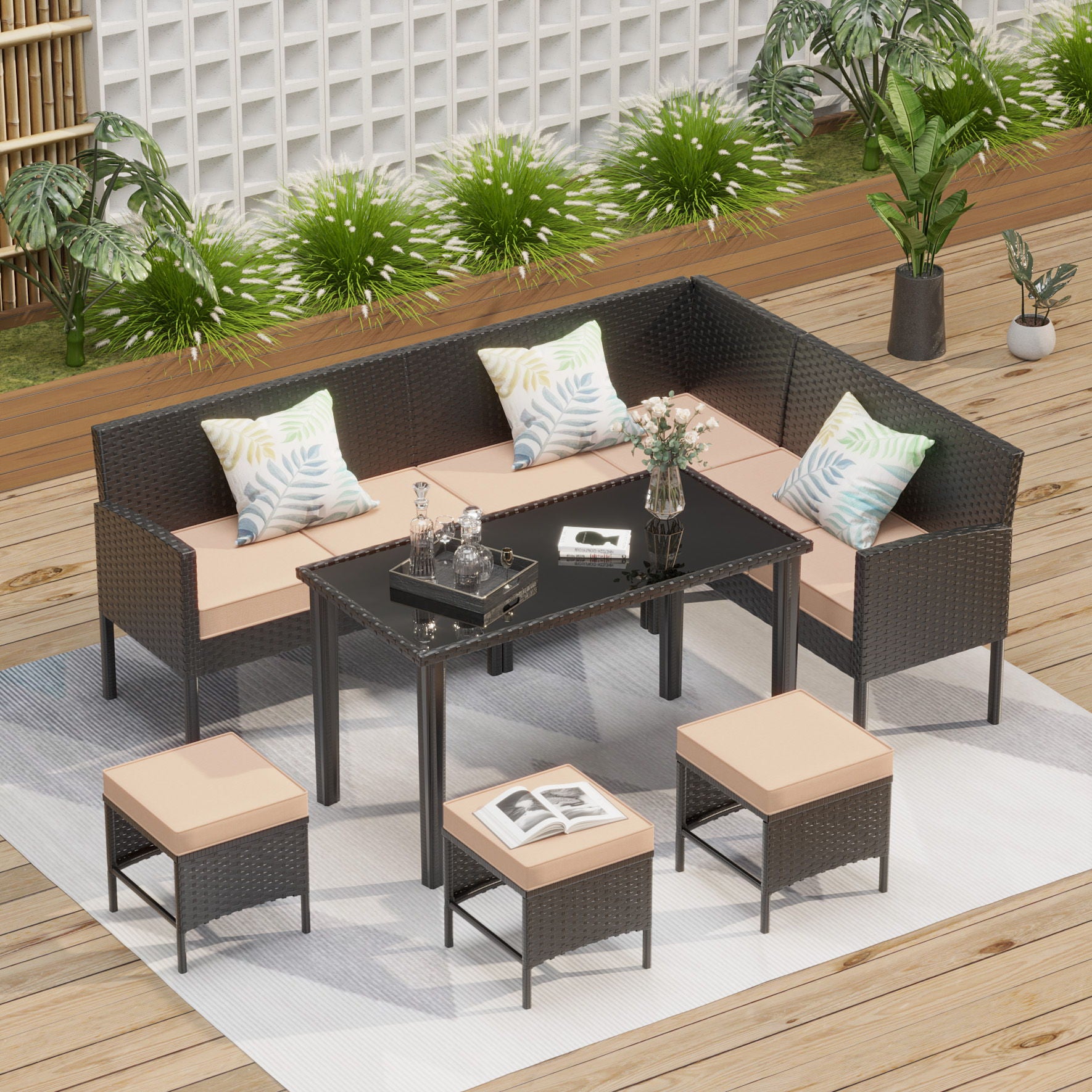 7 Piece Outdoor Furniture Set Waterproof Cushions Glass Table - Best Buy Furniture
