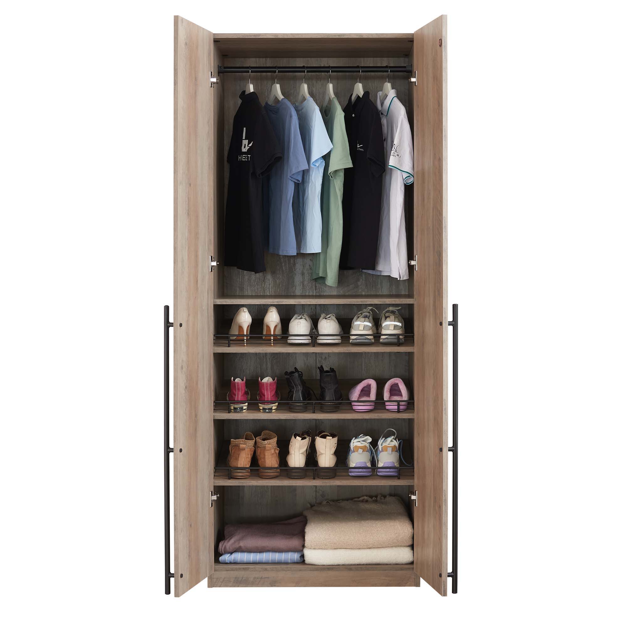 Lee - Free Standing Wardrobe Closet With Adjustable Shoe Shelves