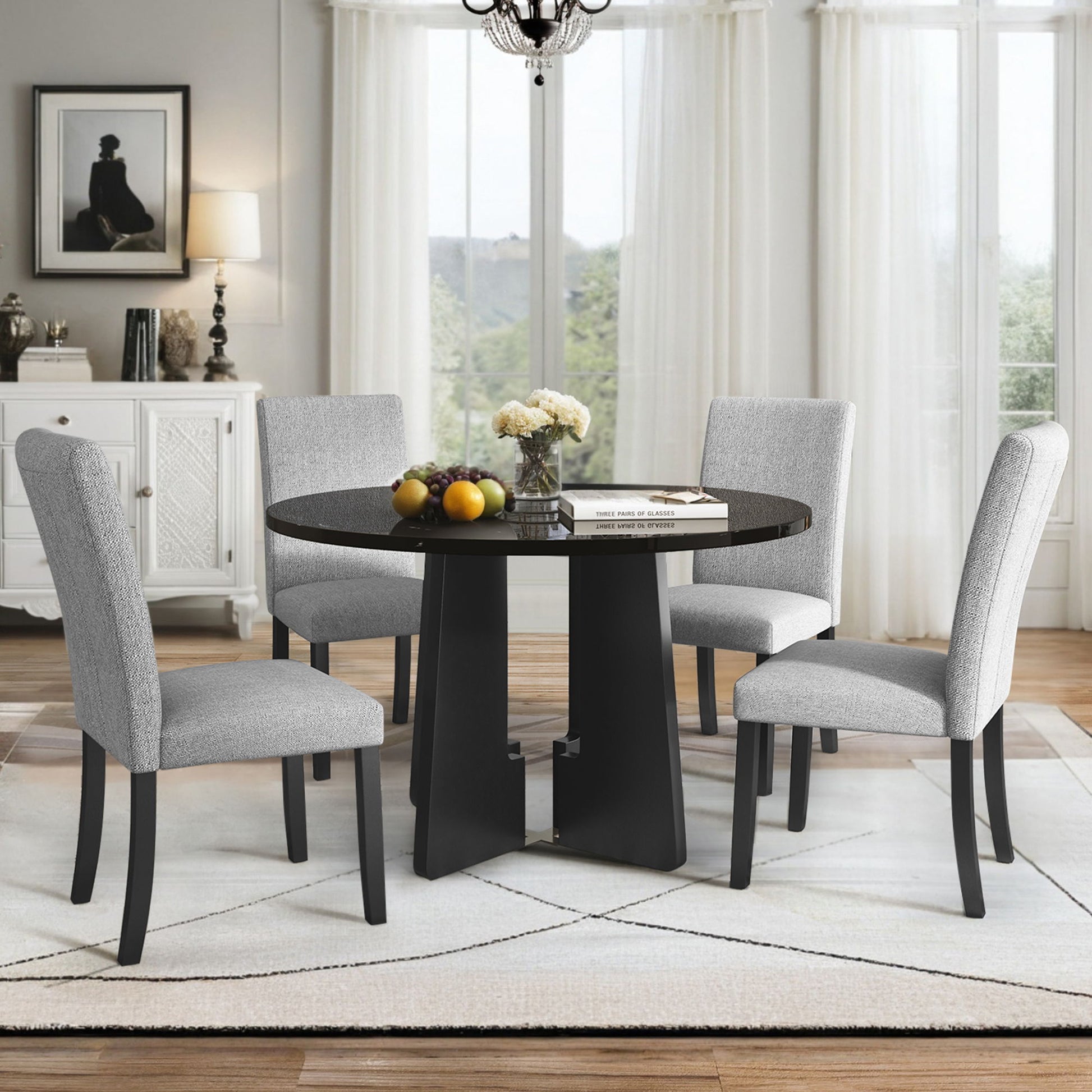 5 Piece Round Dining Table Set, Modern Table And 4 Upholstered Chairs For Dining Room - Best Buy Furniture