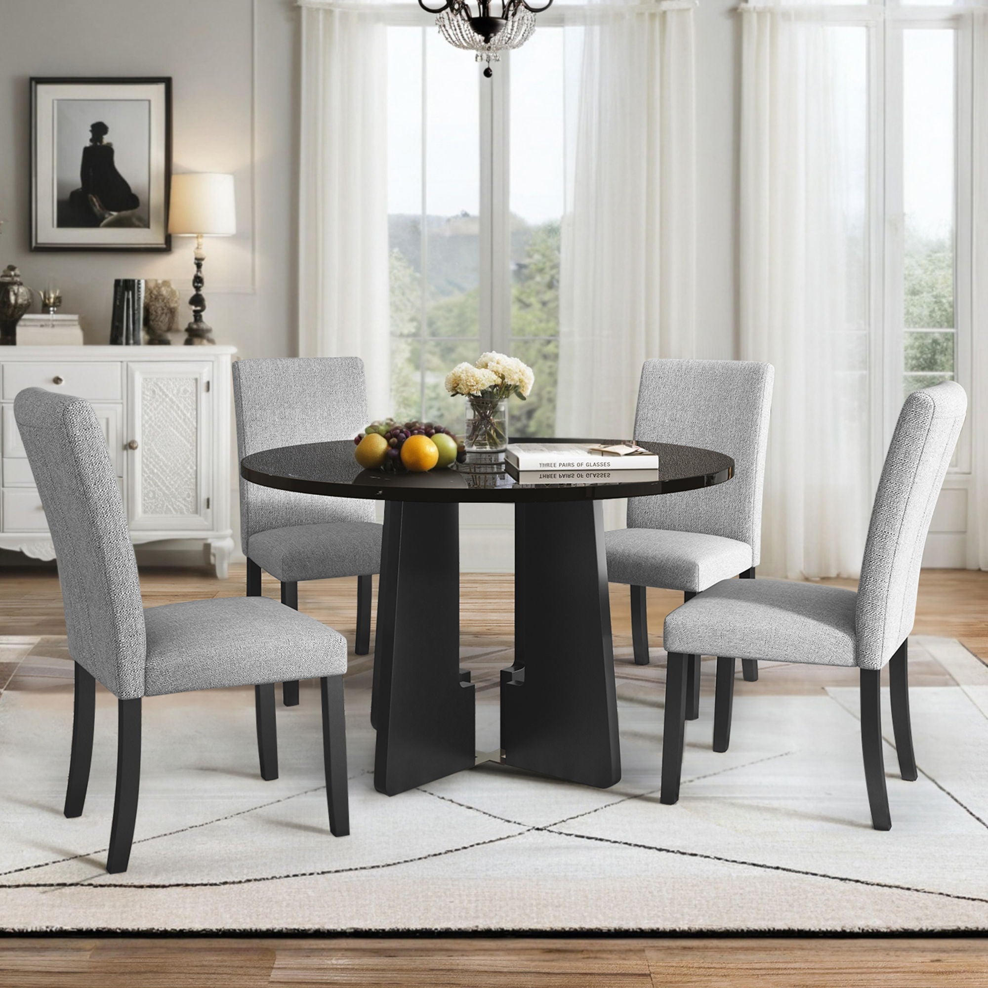 5 Piece Round Dining Table Set, Modern Table And 4 Upholstered Chairs For Dining Room - Best Buy Furniture