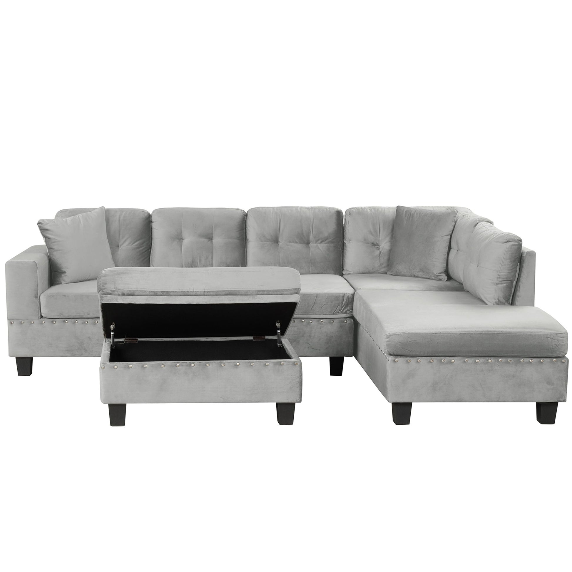Modern Sectional Sofa With Storage Ottoman, L - Shape Couch With 2 Pillows And Cup Holders - Best Buy Furniture