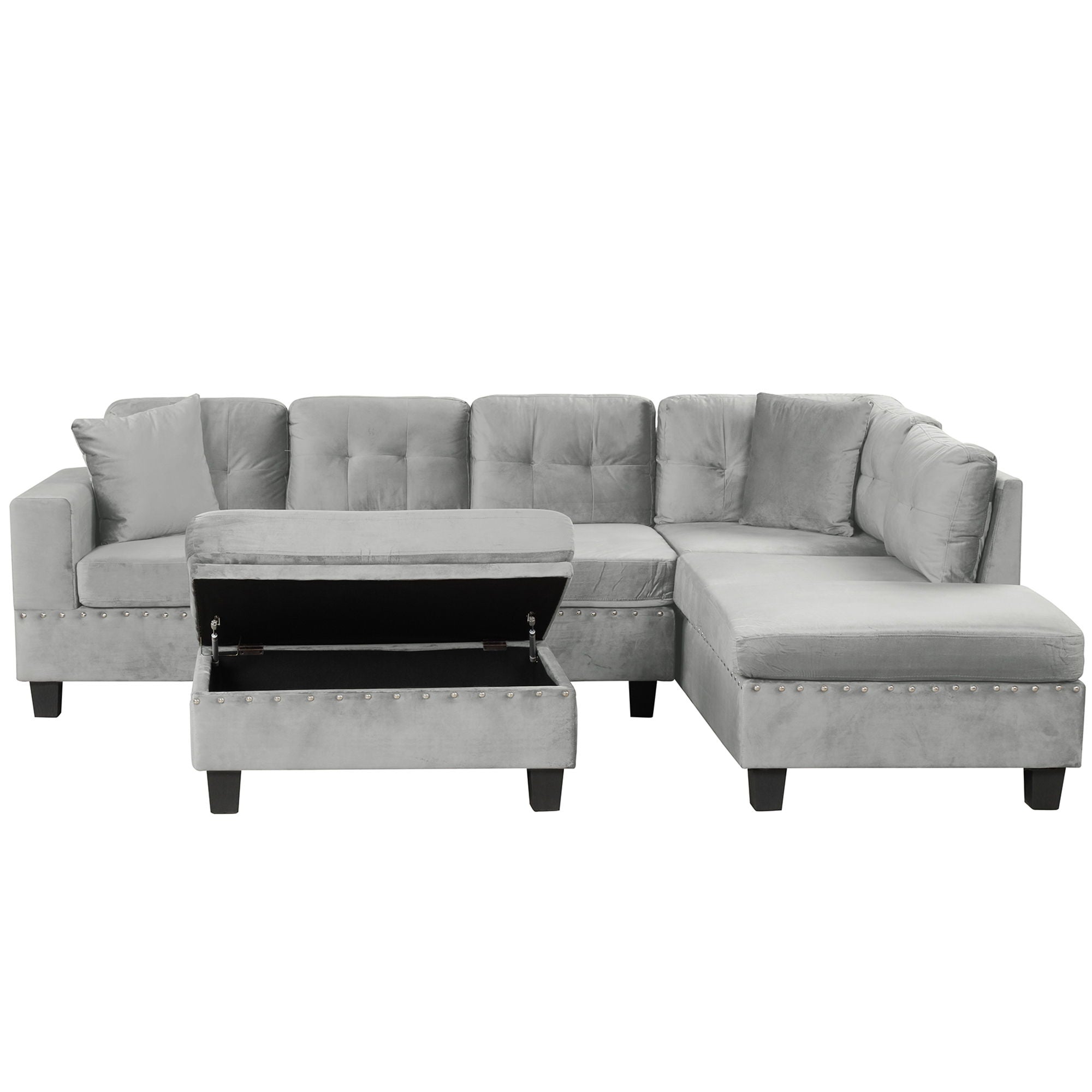 Modern Sectional Sofa With Storage Ottoman, L - Shape Couch With 2 Pillows And Cup Holders - Best Buy Furniture