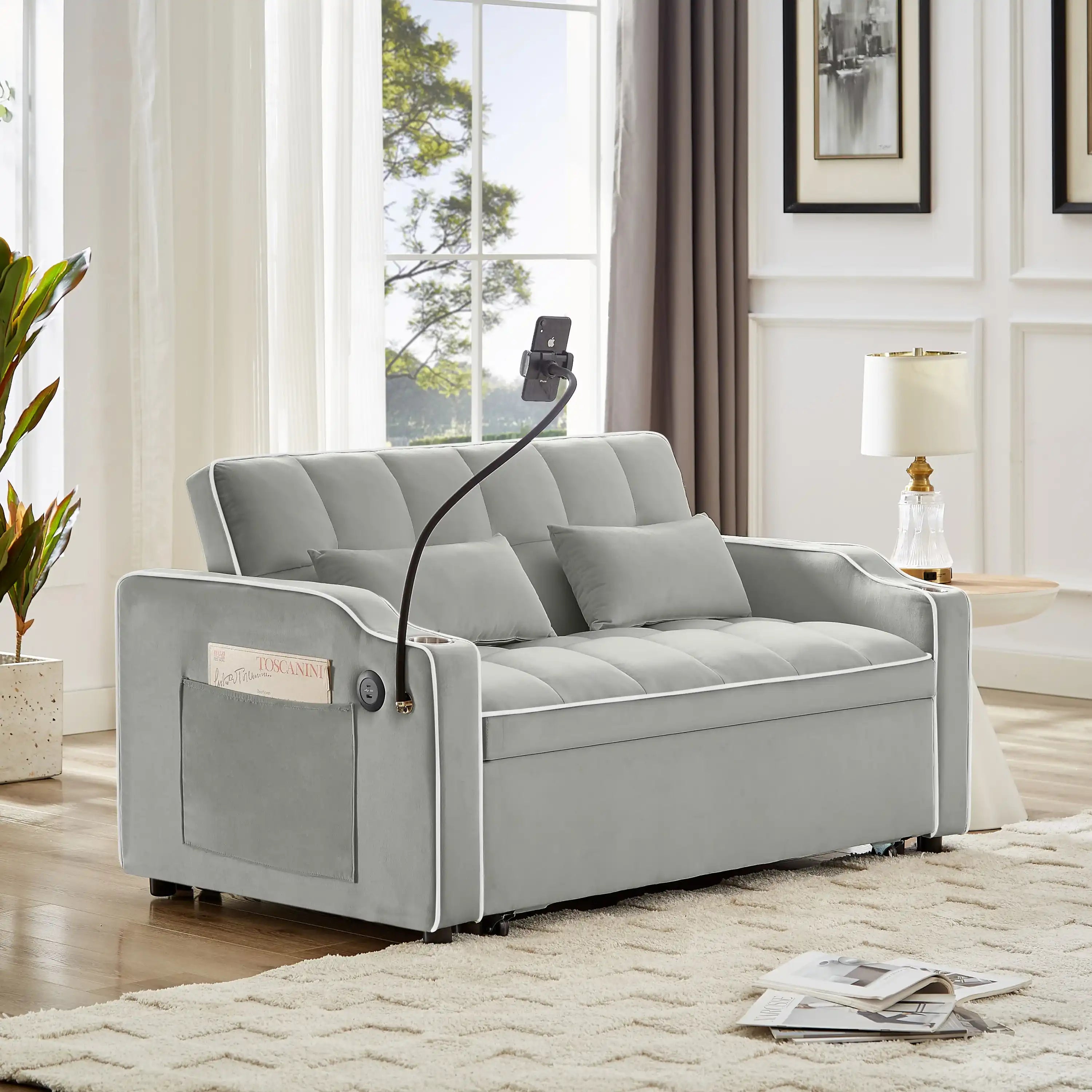 Xena Modern Sleeper Sofa Pull Out With Adjustable Back USB & Phone Stand - Best Buy Furniture