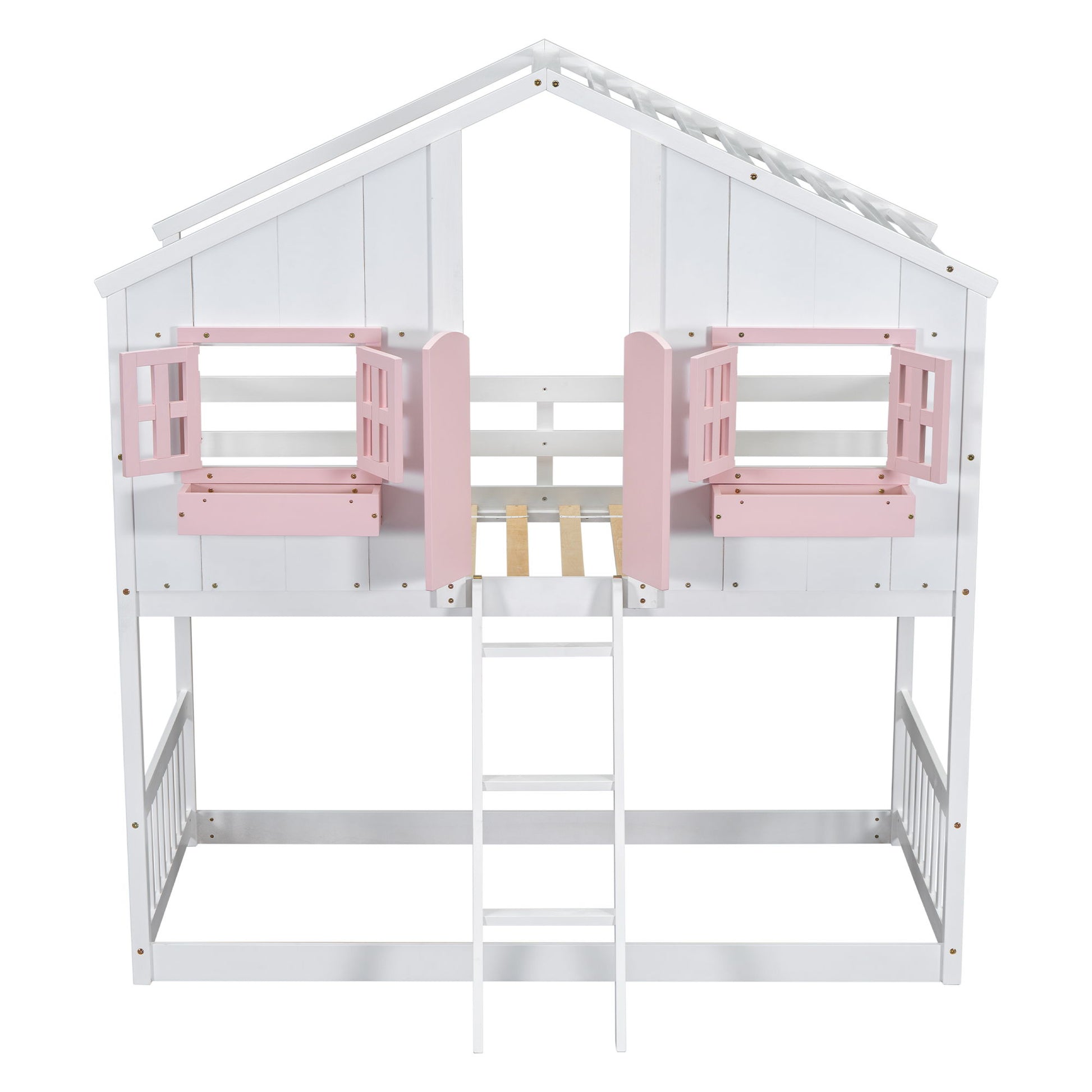 House Bunk Bed With Roof, Window, Window Box, Door, With Safety Guardrails And Ladder - Best Buy Furniture