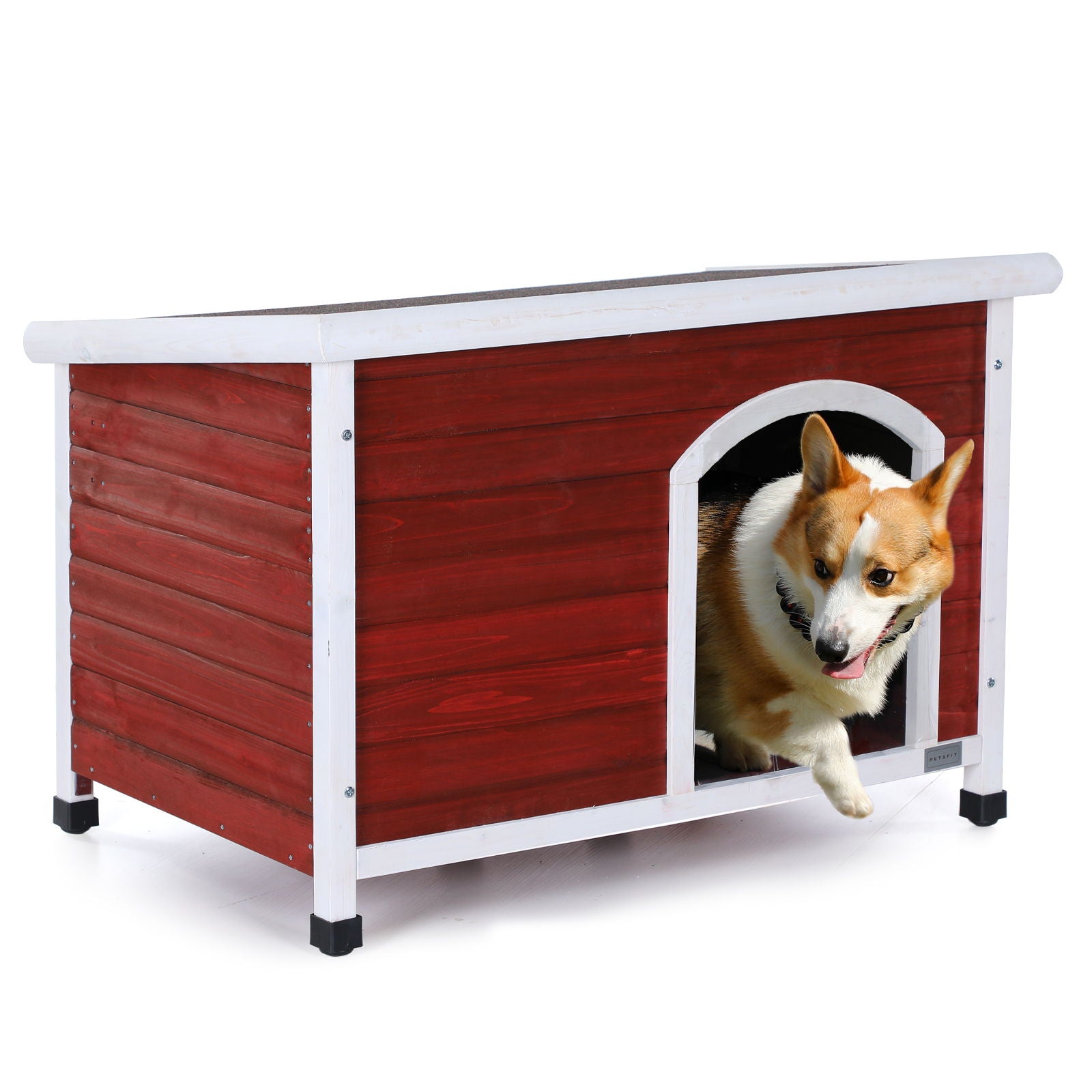 Medium Wooden Outdoor Dog House, Waterproof Roof, Elevated Floor, Adjustable Plastic Feet - Best Buy Furniture