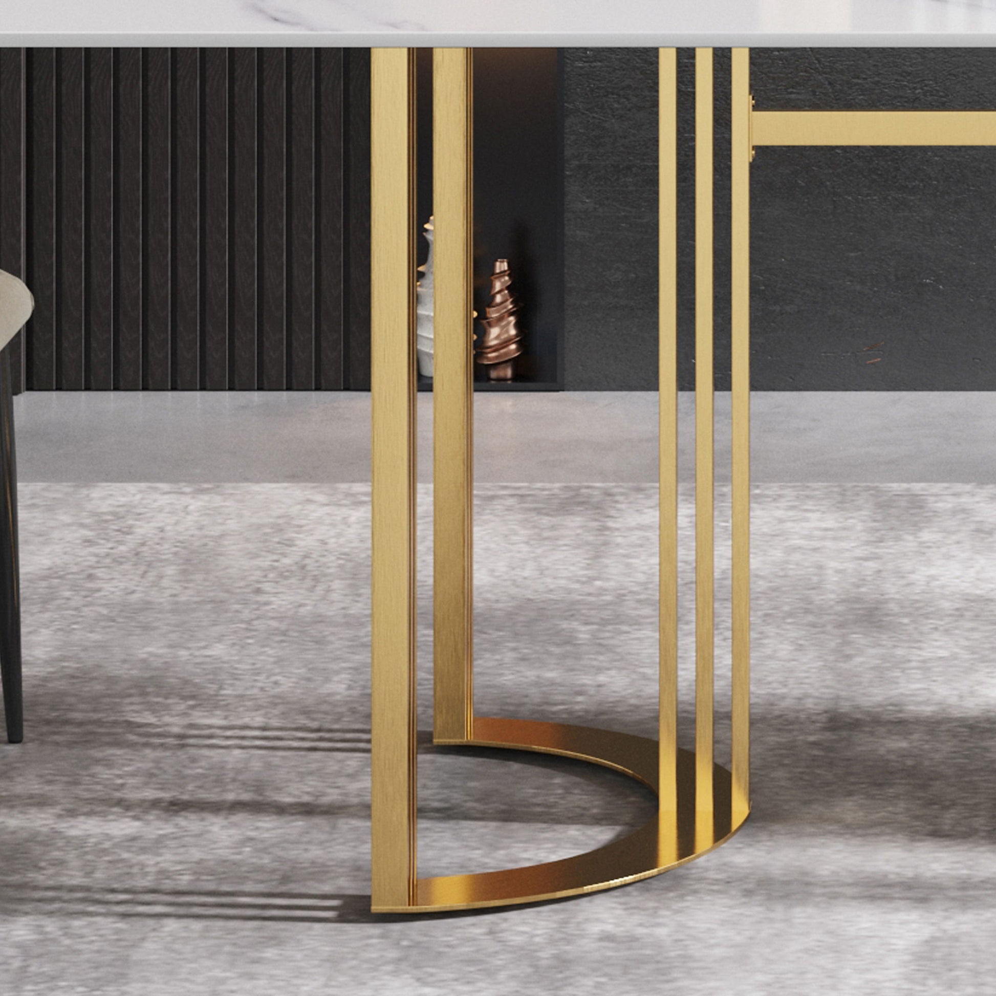 63" Modern Artificial Stone Straight Edge Metal Leg Dining Table, 6 People - White / Gold - Best Buy Furniture