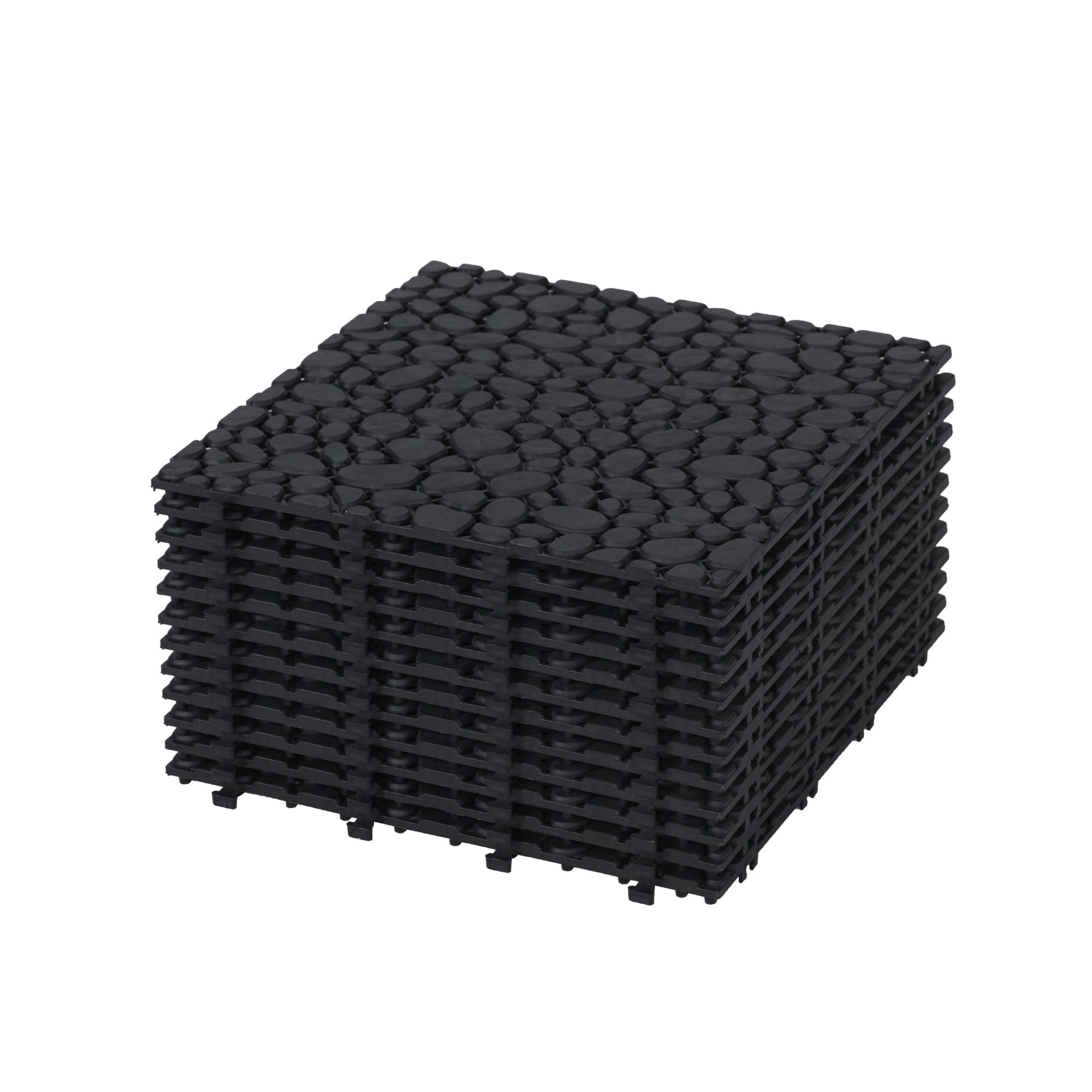 Interlocking Deck Tiles Plastic Waterproof Outdoor All Weather Anti-Slip Bathroom Shower Balcony Porch Strong Weight Capacity Upto 440 Lbs, Pebble Stone Pattern - Best Buy Furniture