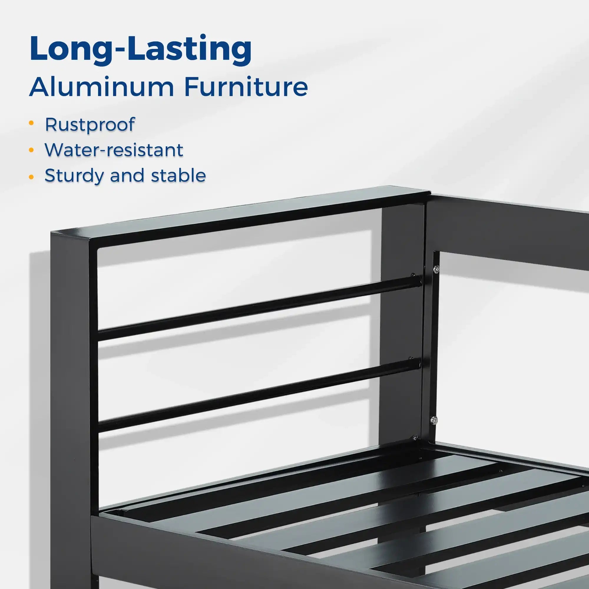 3-Seater Aluminum Patio Sofa, All-Weather Outdoor Couch, Blue Cushion - Best Buy Furniture