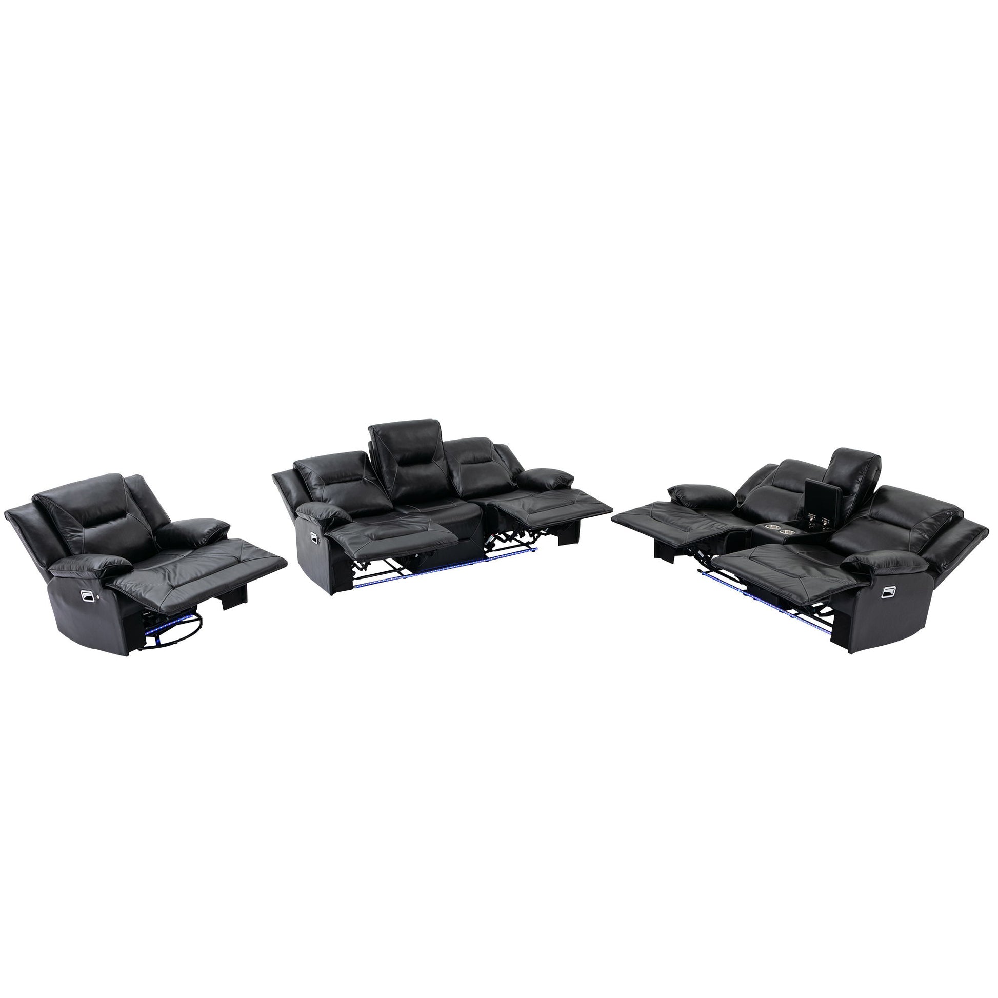 Home Theater Recliner Set Manual Recliner Chair With A LED Light Strip Two Built-In Cup Holders For Living Room - Best Buy Furniture
