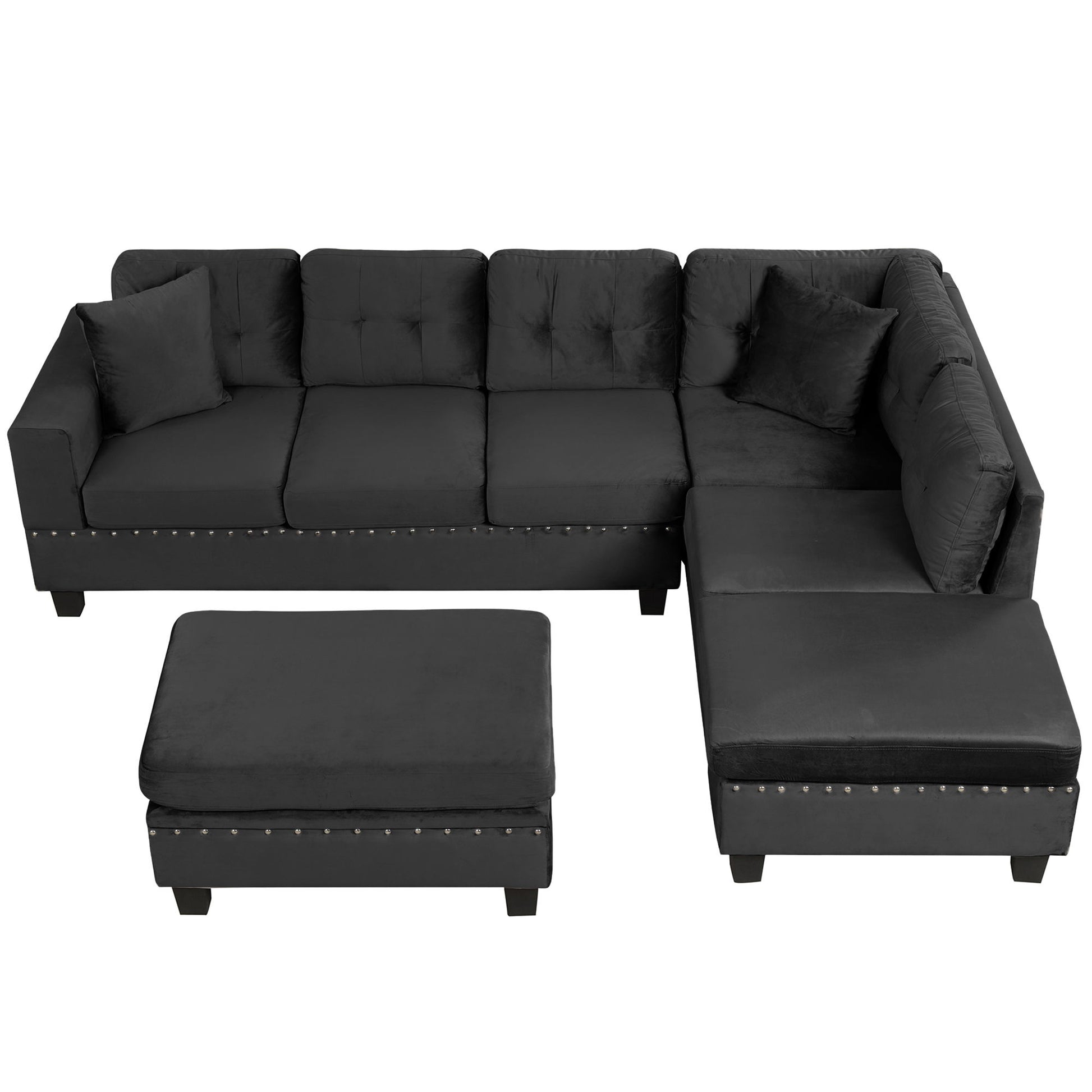 Modern Sectional Sofa With Storage Ottoman, L - Shape Couch With 2 Pillows And Cup Holders - Best Buy Furniture