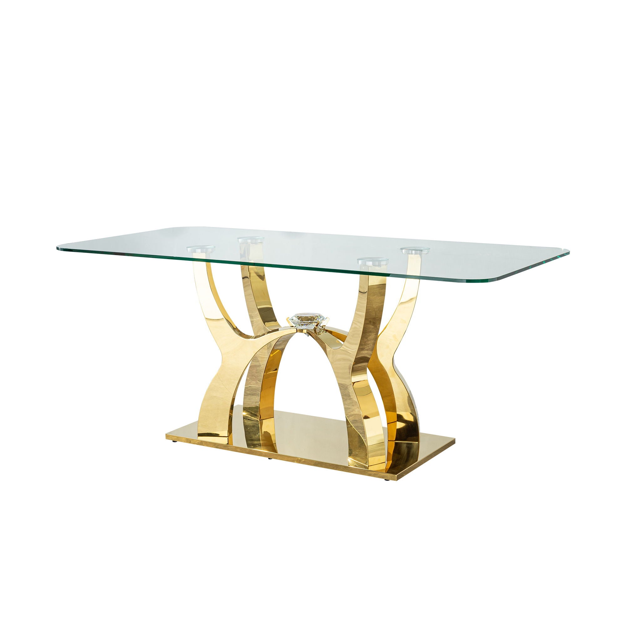Tempered Clear Glass Rectangular Dining Table With Stainless Steel Base - Gold - Best Buy Furniture