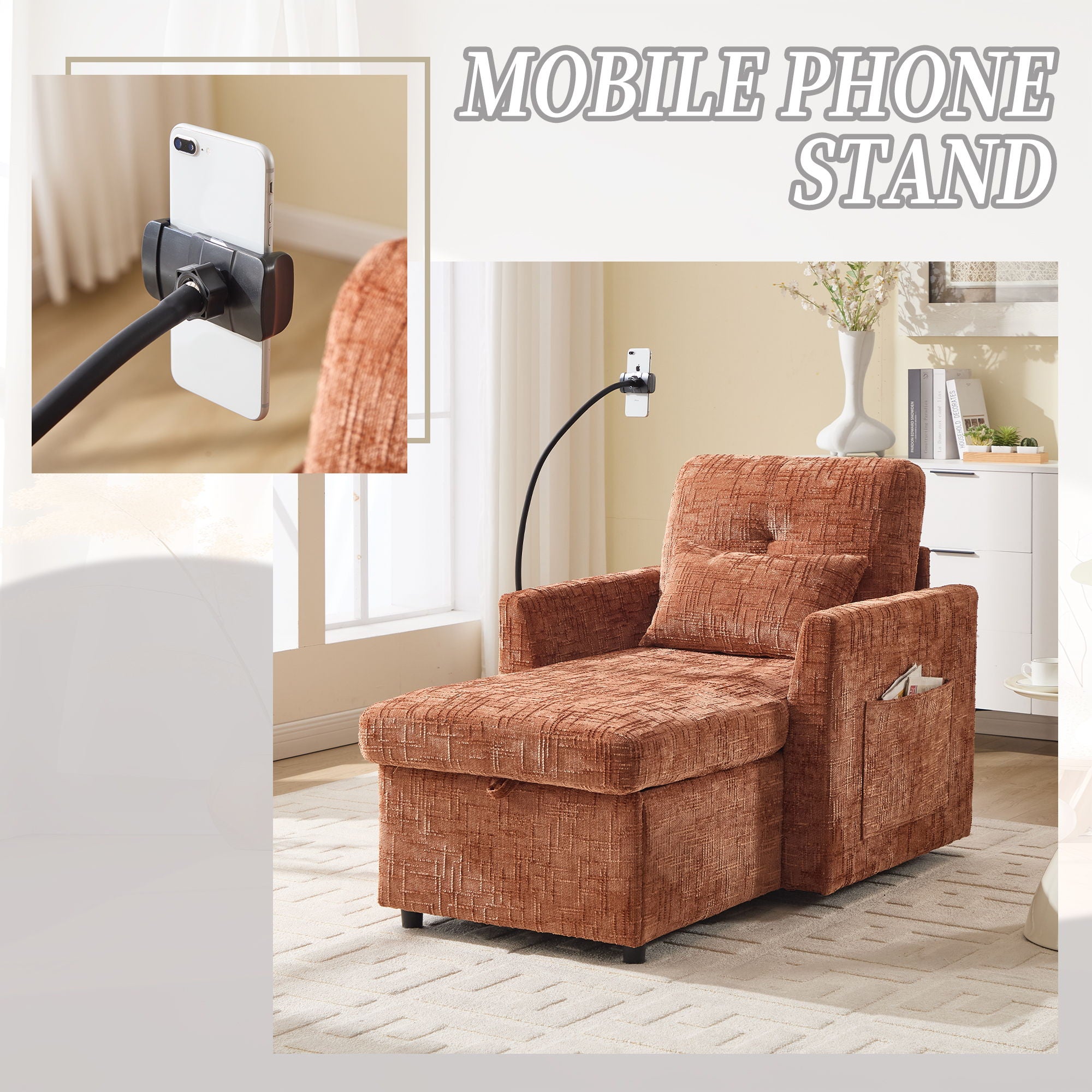 Multifunctional Chenille Recliner Sofa With Storage And Phone Bracket - Best Buy Furniture
